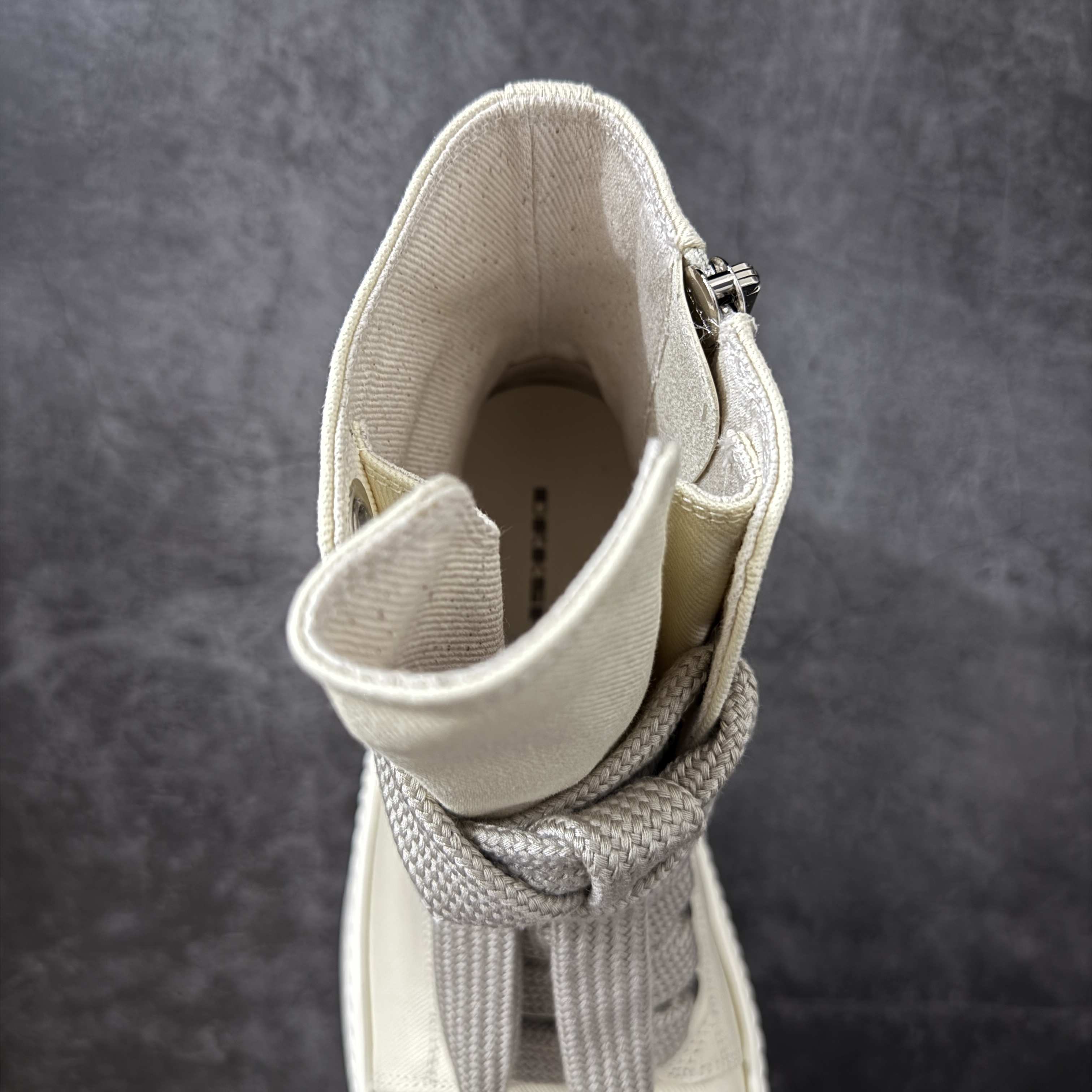 RICK OWENS RO 圆头 高筒  板鞋 休闲鞋 波鞋 男鞋   厚底 帆布拉链 米白 DU01F4850DOW-21111