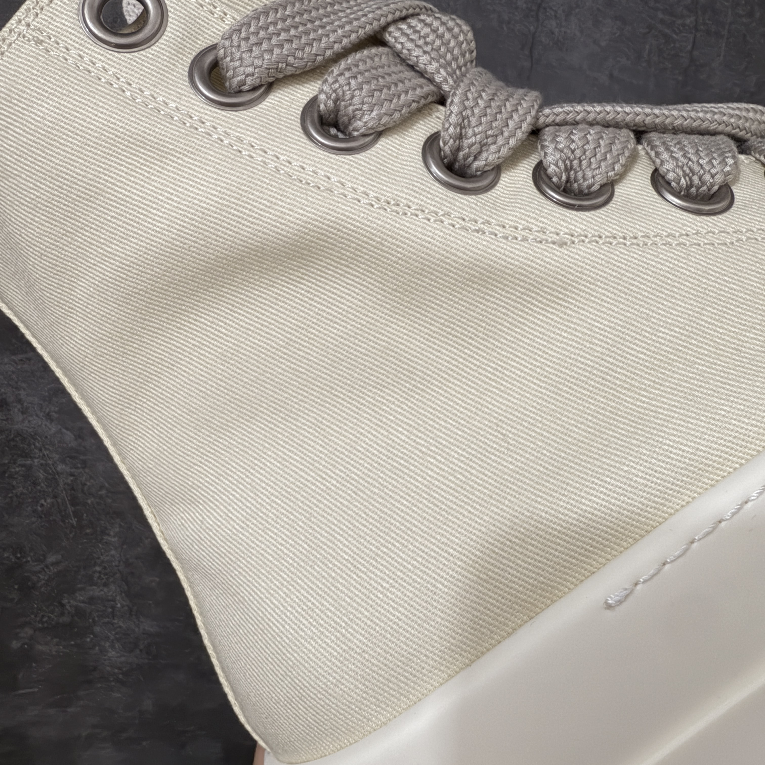 RICK OWENS RO 圆头 高筒  板鞋 休闲鞋 波鞋 男鞋   厚底 帆布拉链 米白 DU01F4850DOW-21111