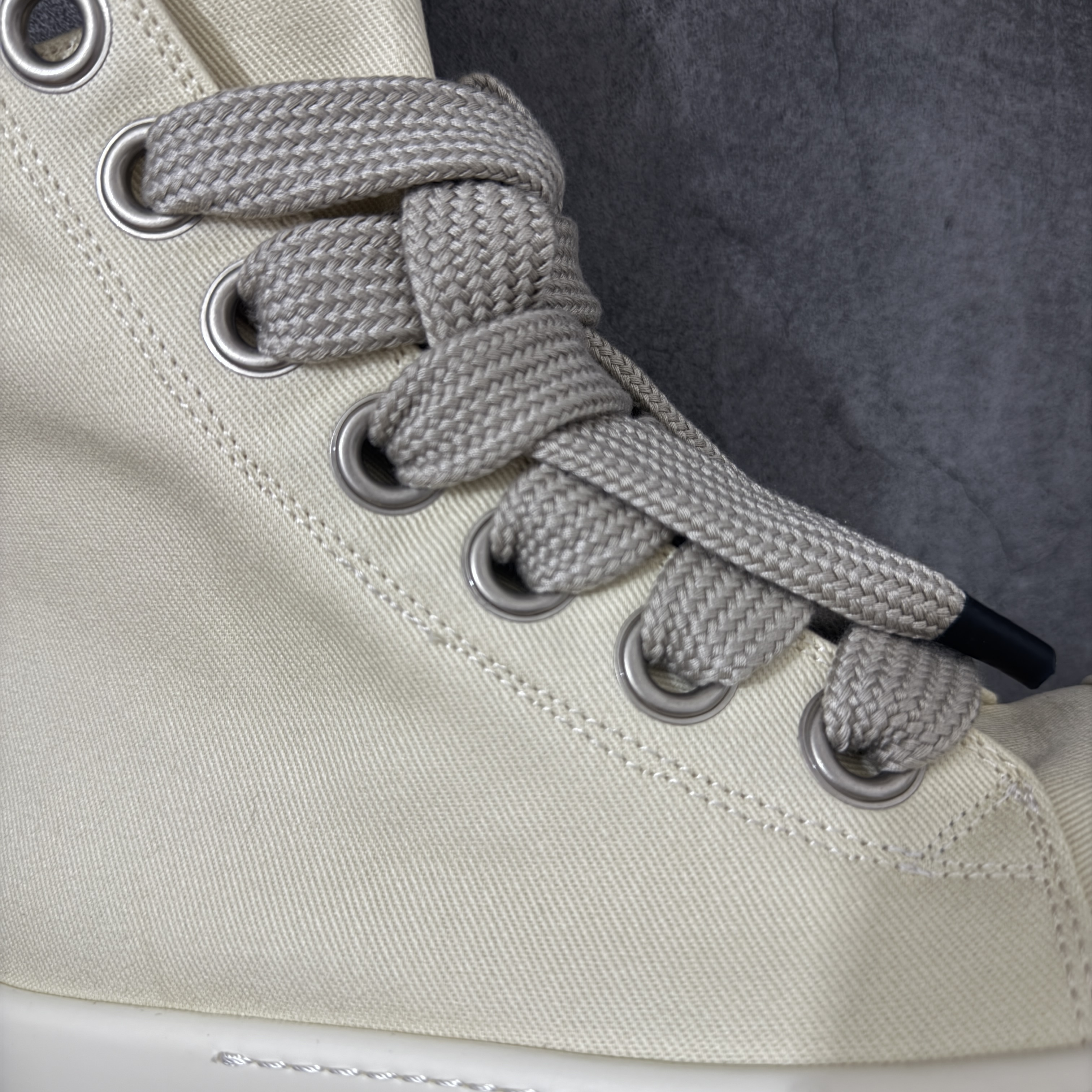 RICK OWENS RO 圆头 高筒  板鞋 休闲鞋 波鞋 男鞋   厚底 帆布拉链 米白 DU01F4850DOW-21111