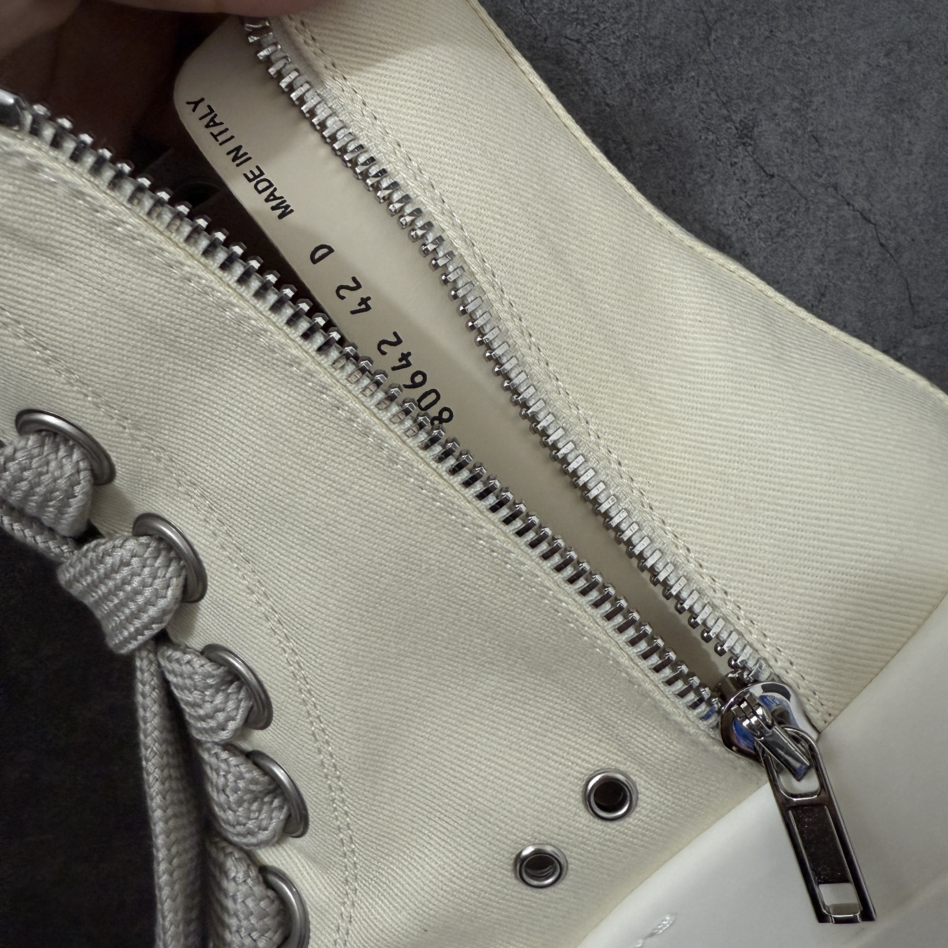 RICK OWENS RO 圆头 高筒  板鞋 休闲鞋 波鞋 男鞋   厚底 帆布拉链 米白 DU01F4850DOW-21111
