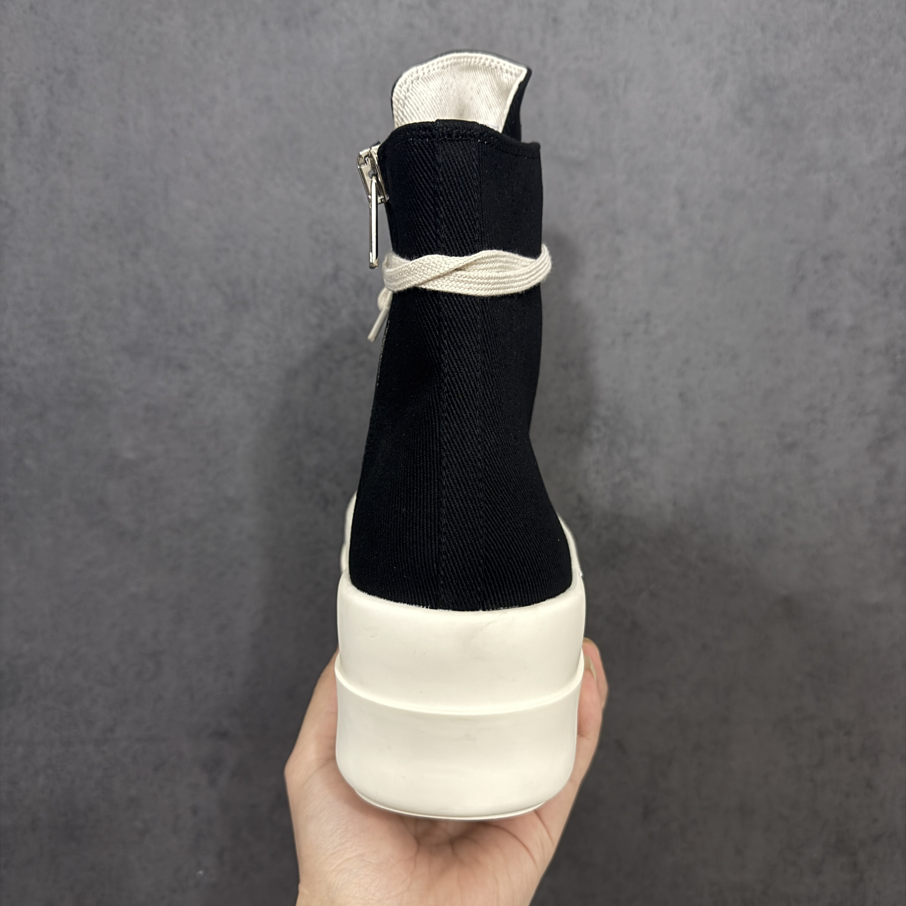 RICK OWENS RO 圆头 高筒  板鞋 休闲鞋 波鞋 男鞋   厚底 帆布拉链细鞋带   黑白 DU01F4831DO-911
