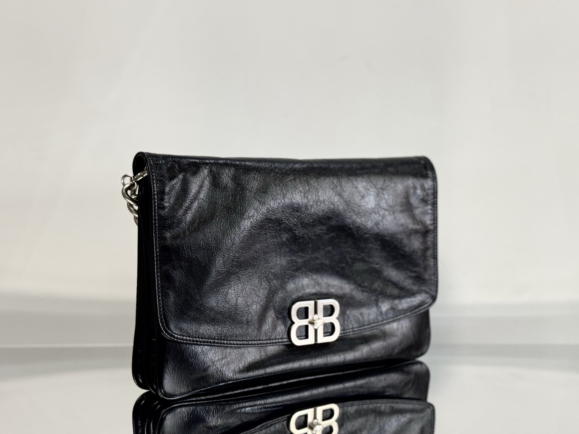 36CM/29cm  巴黎世家 单肩斜跨 Balenciag BB Soft (Crossbody/Shoulder) Cowhide – Black 7484882AAI41000