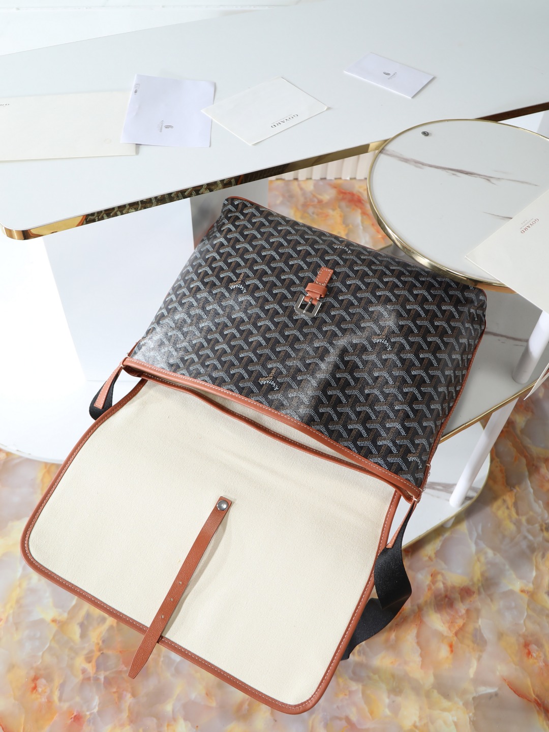 GOYARD 戈雅 CAPETIEN  -Canvas and leather flap-closure messenger/shoulder bag-F0-CAPETIMMLTY