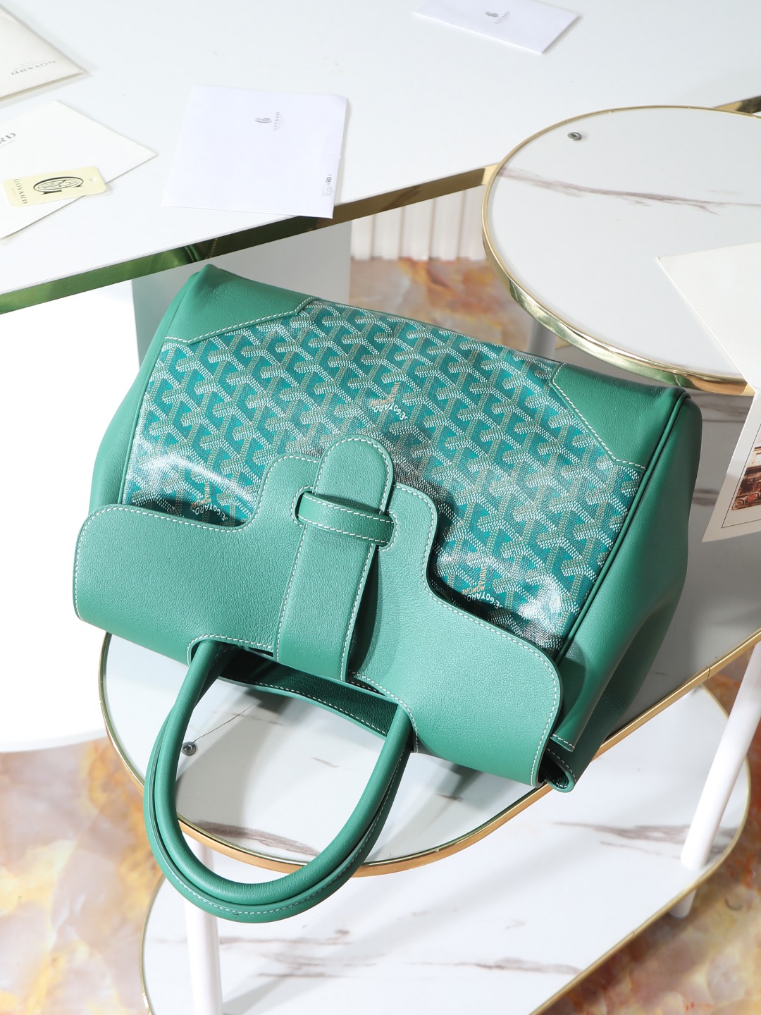 GOYARD 戈雅  Saigon -Beech Wood Handle Flap Tote Bag (Canvas & Leather) – Handheld & Shoulder Bag-F0-SAIGOCMMLTY