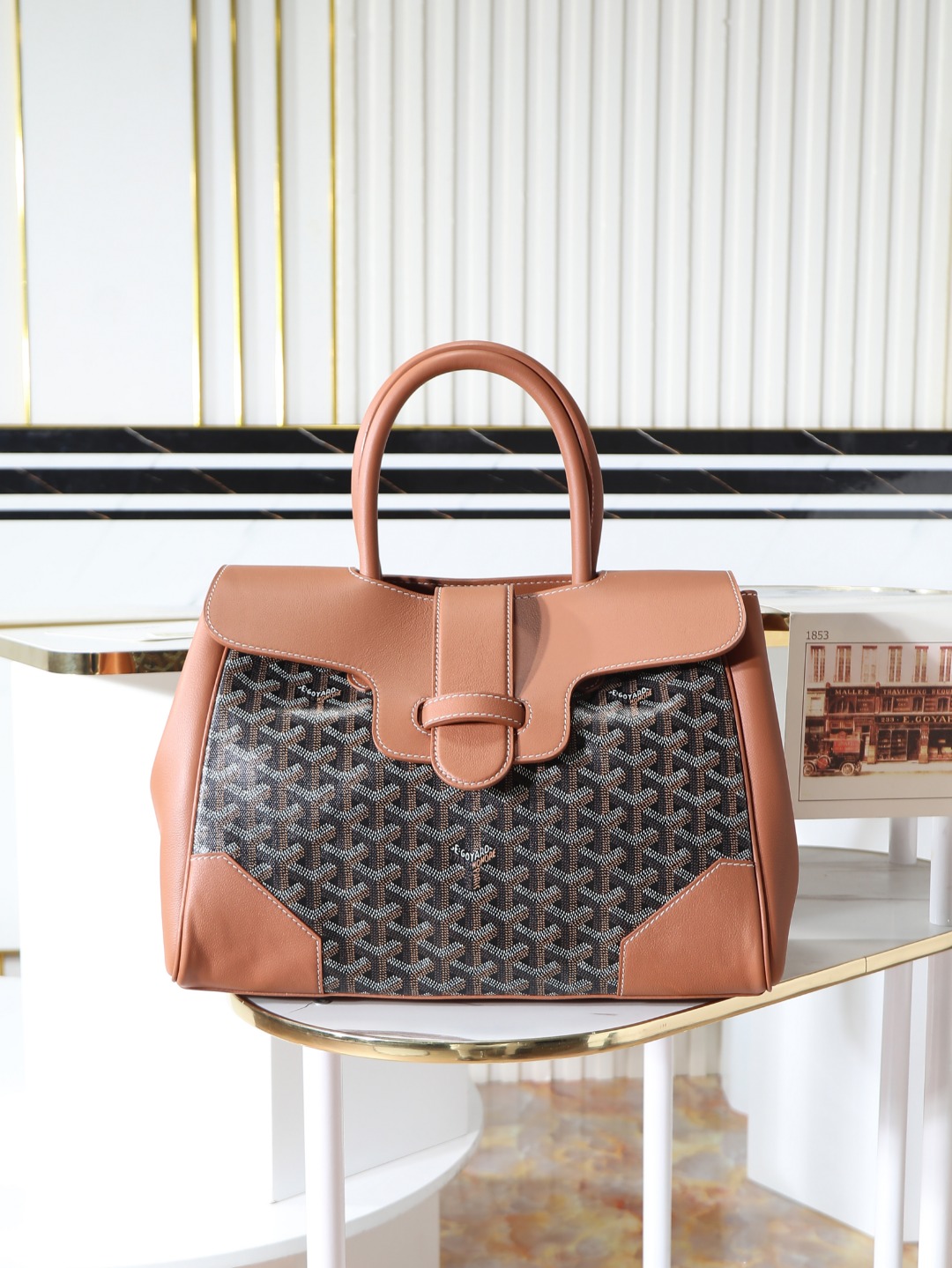 GOYARD 戈雅  Saigon -Beech Wood Handle Flap Tote Bag (Canvas & Leather) – Handheld & Shoulder Bag-F0-SAIGOCMMLTY