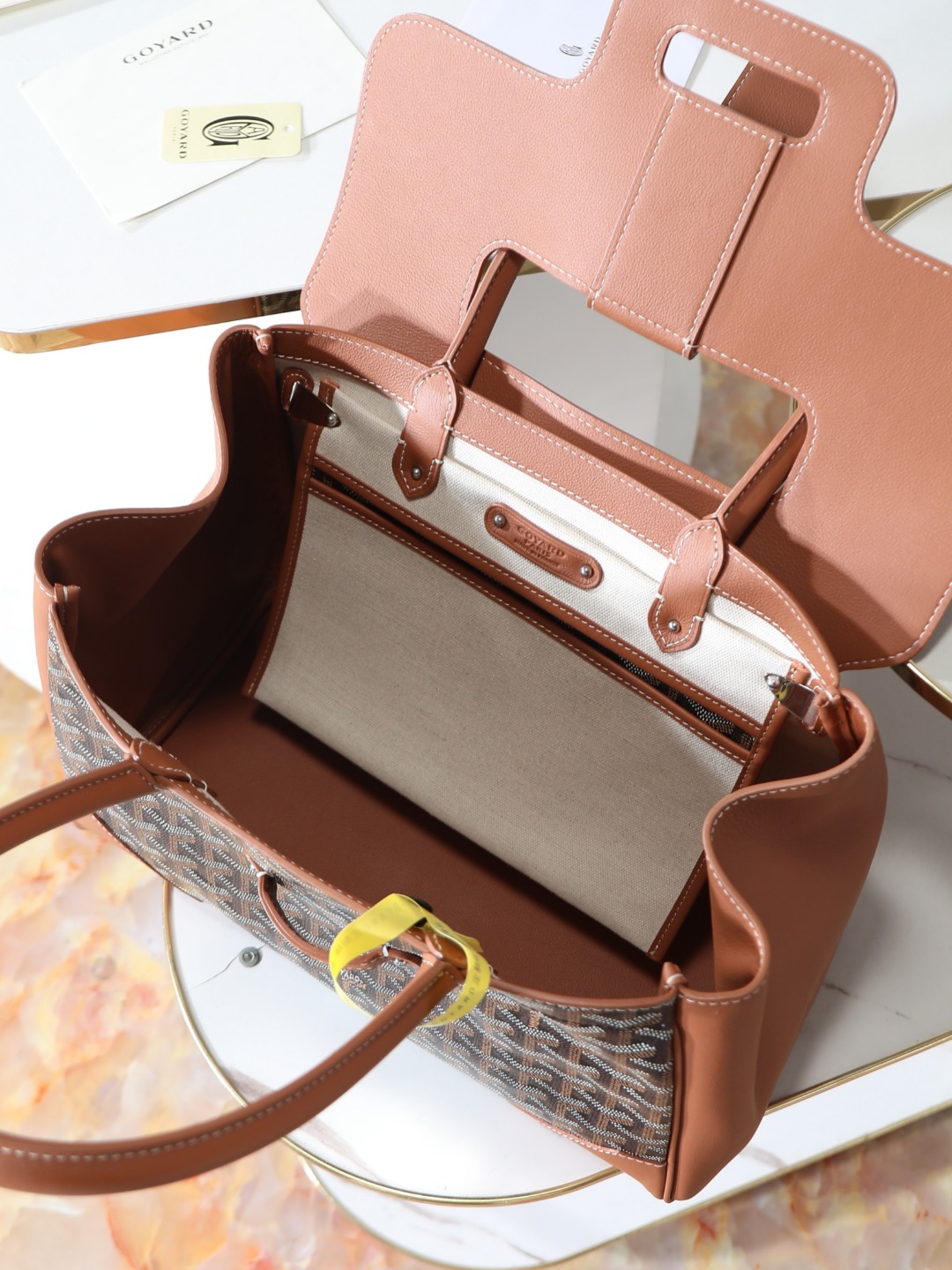 GOYARD 戈雅  Saigon -Beech Wood Handle Flap Tote Bag (Canvas & Leather) – Handheld & Shoulder Bag-F0-SAIGOCMMLTY