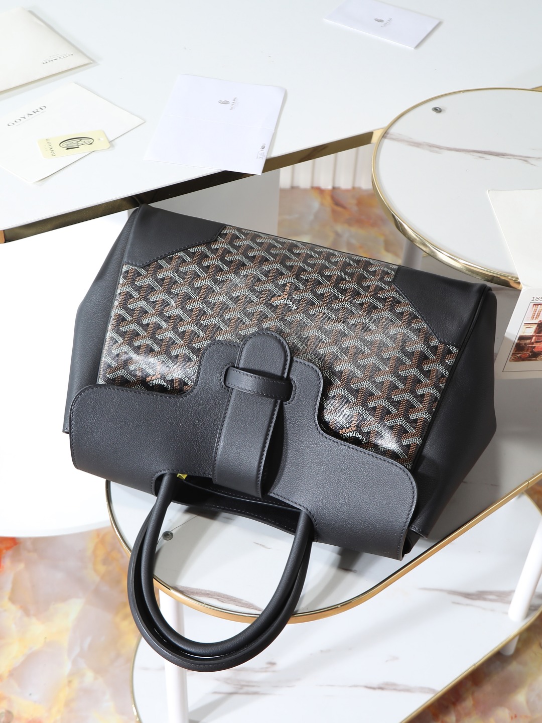 GOYARD 戈雅  Saigon -Beech Wood Handle Flap Tote Bag (Canvas & Leather) – Handheld & Shoulder Bag-F0-SAIGOCMMLTY