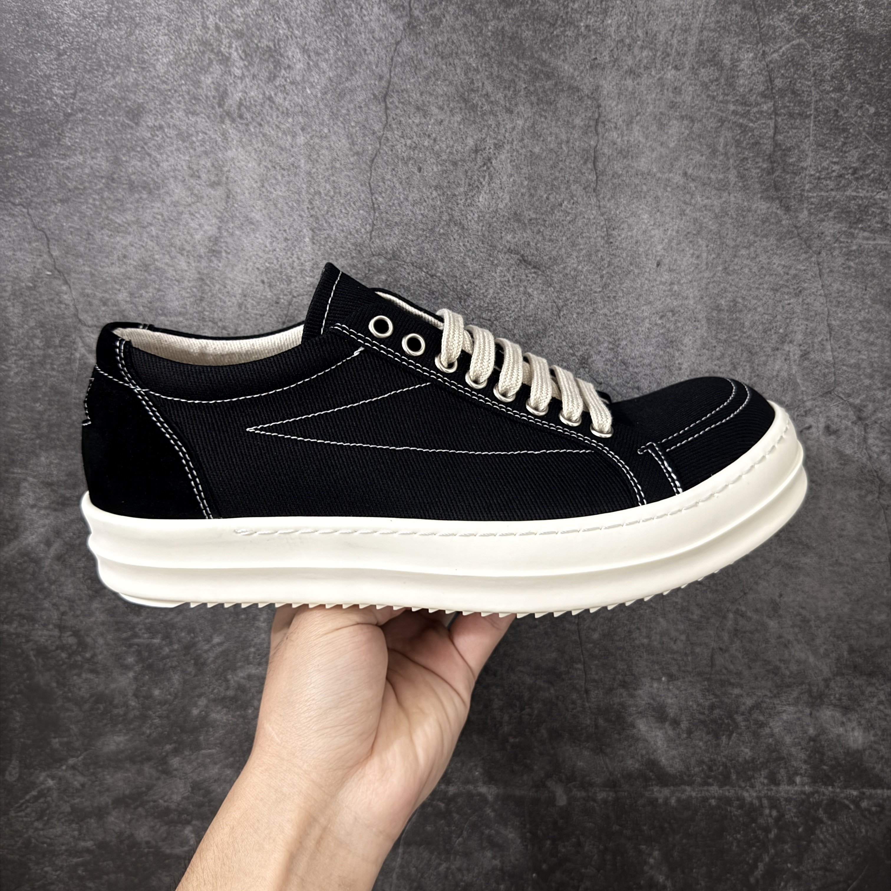 RICK OWENS RO 圆头 高筒  板鞋 休闲鞋 波鞋 男鞋   补黑色 后跟五角 DU01F4821DOLVT3-91