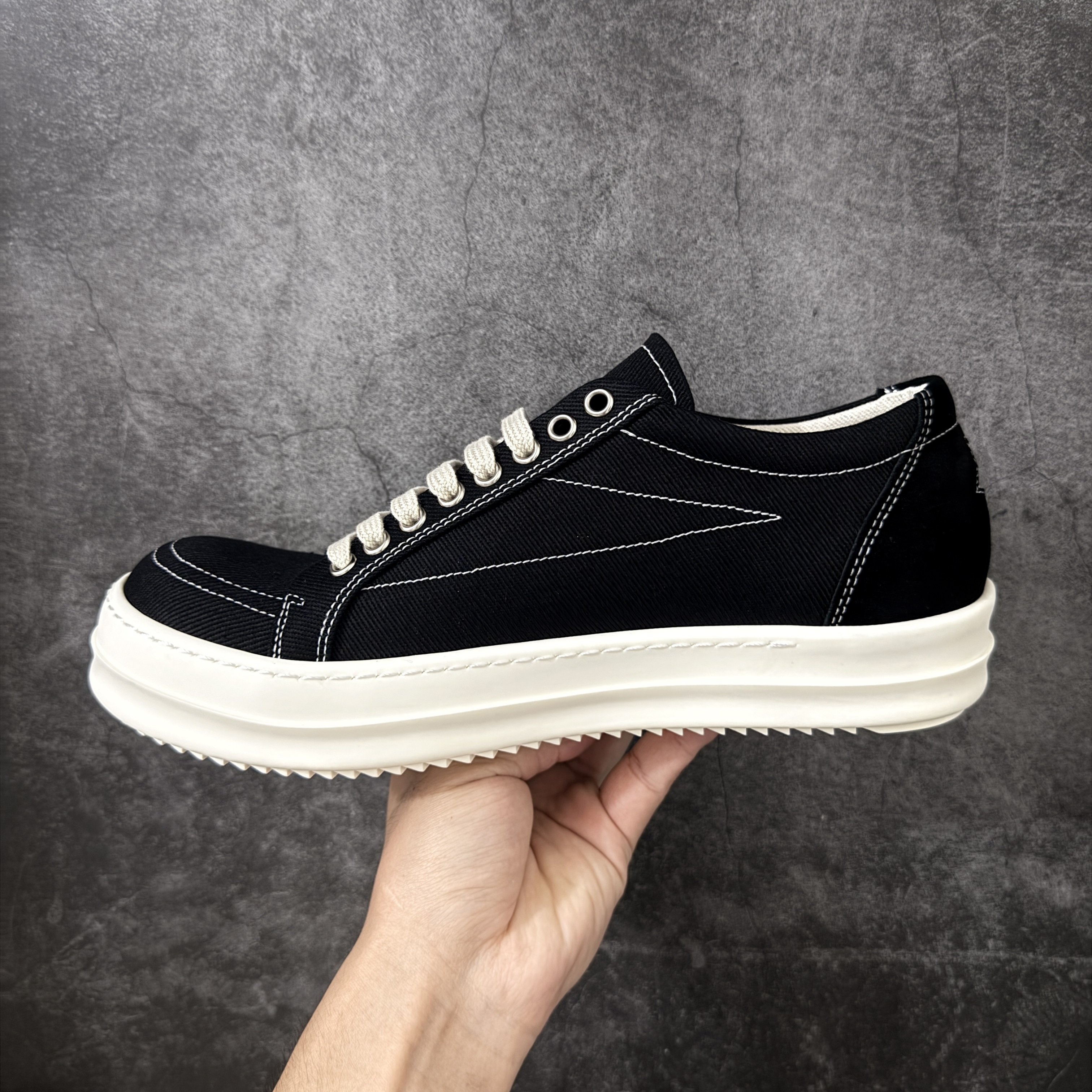 RICK OWENS RO 圆头 高筒  板鞋 休闲鞋 波鞋 男鞋   补黑色 后跟五角 DU01F4821DOLVT3-91