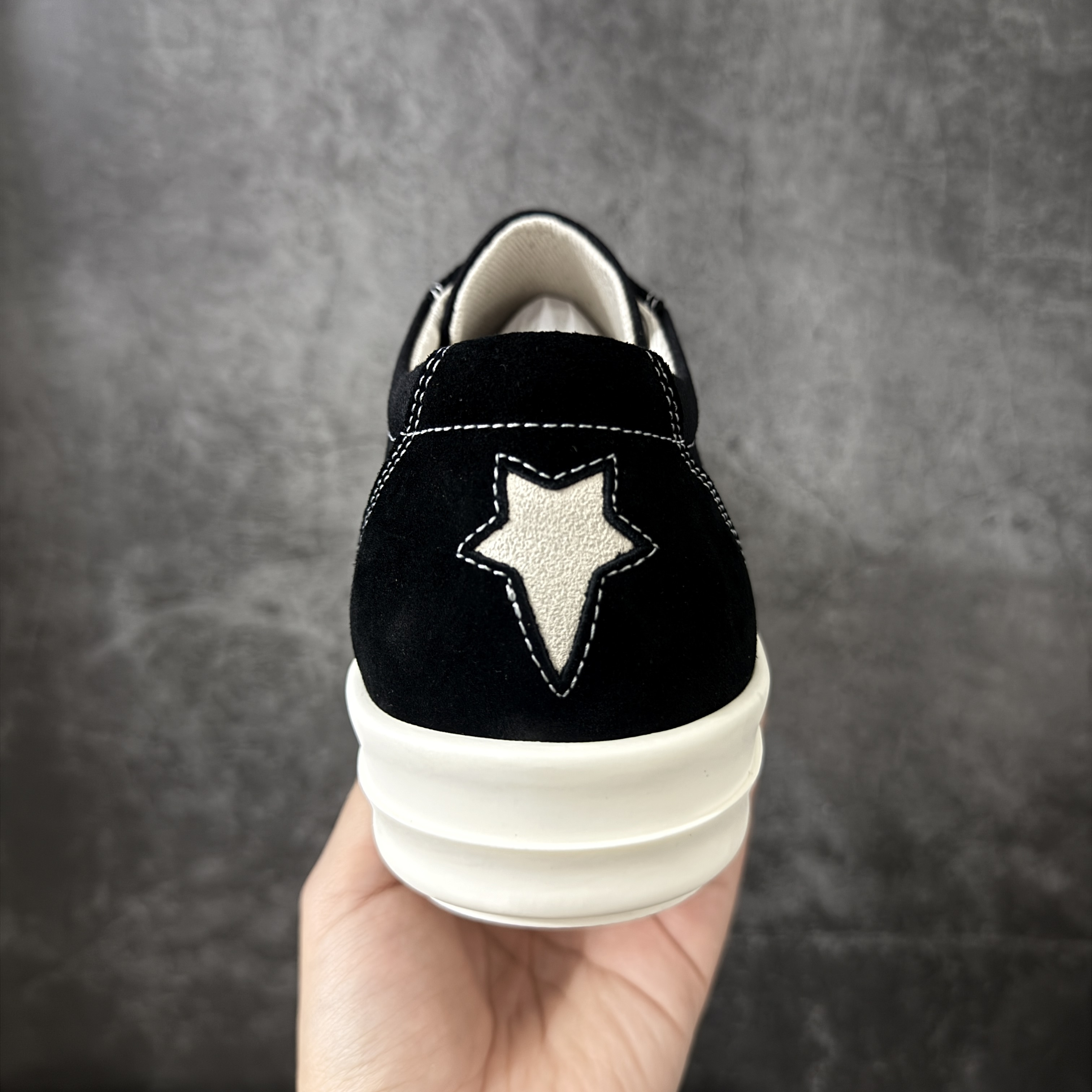 RICK OWENS RO 圆头 高筒  板鞋 休闲鞋 波鞋 男鞋   补黑色 后跟五角 DU01F4821DOLVT3-91
