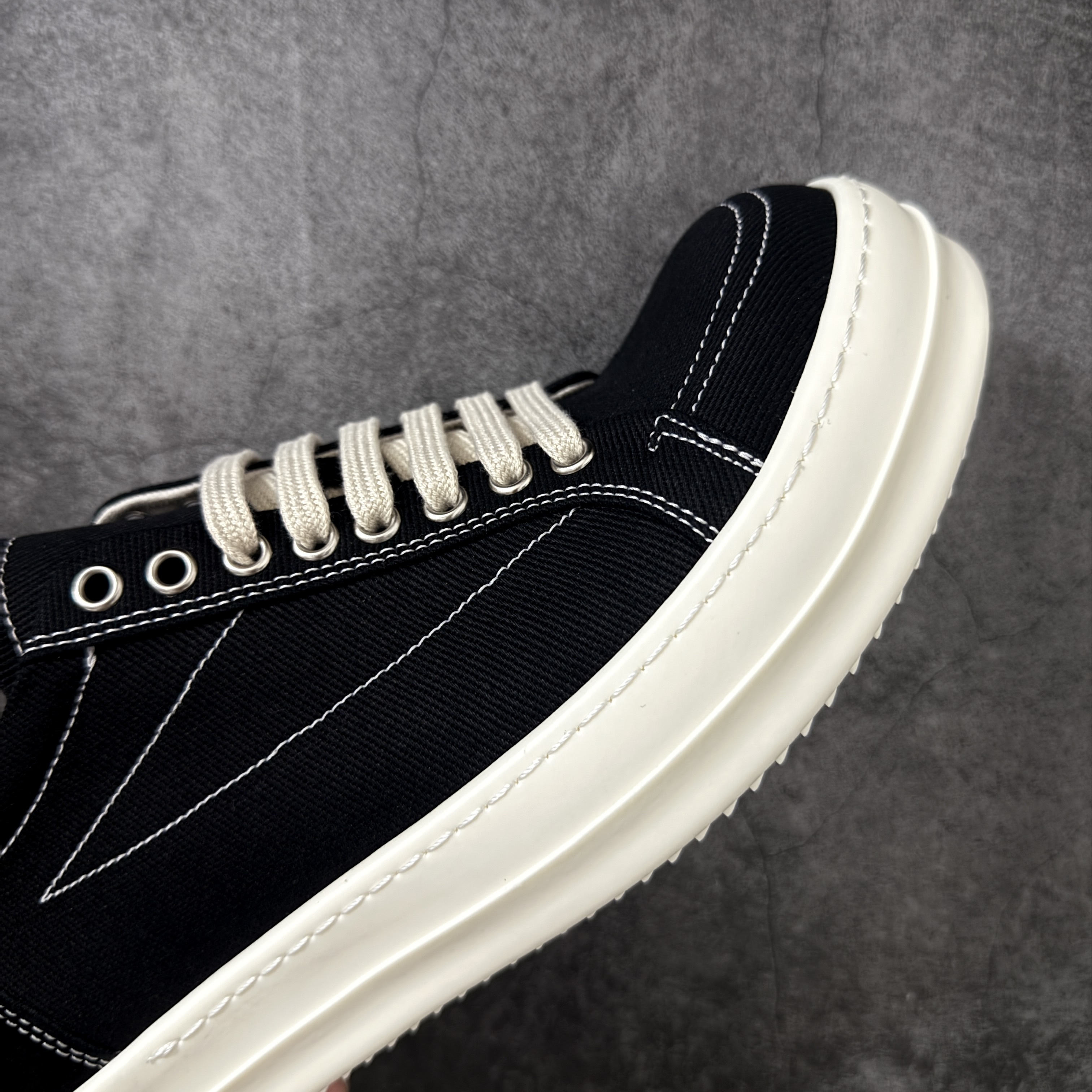 RICK OWENS RO 圆头 高筒  板鞋 休闲鞋 波鞋 男鞋   补黑色 后跟五角 DU01F4821DOLVT3-91