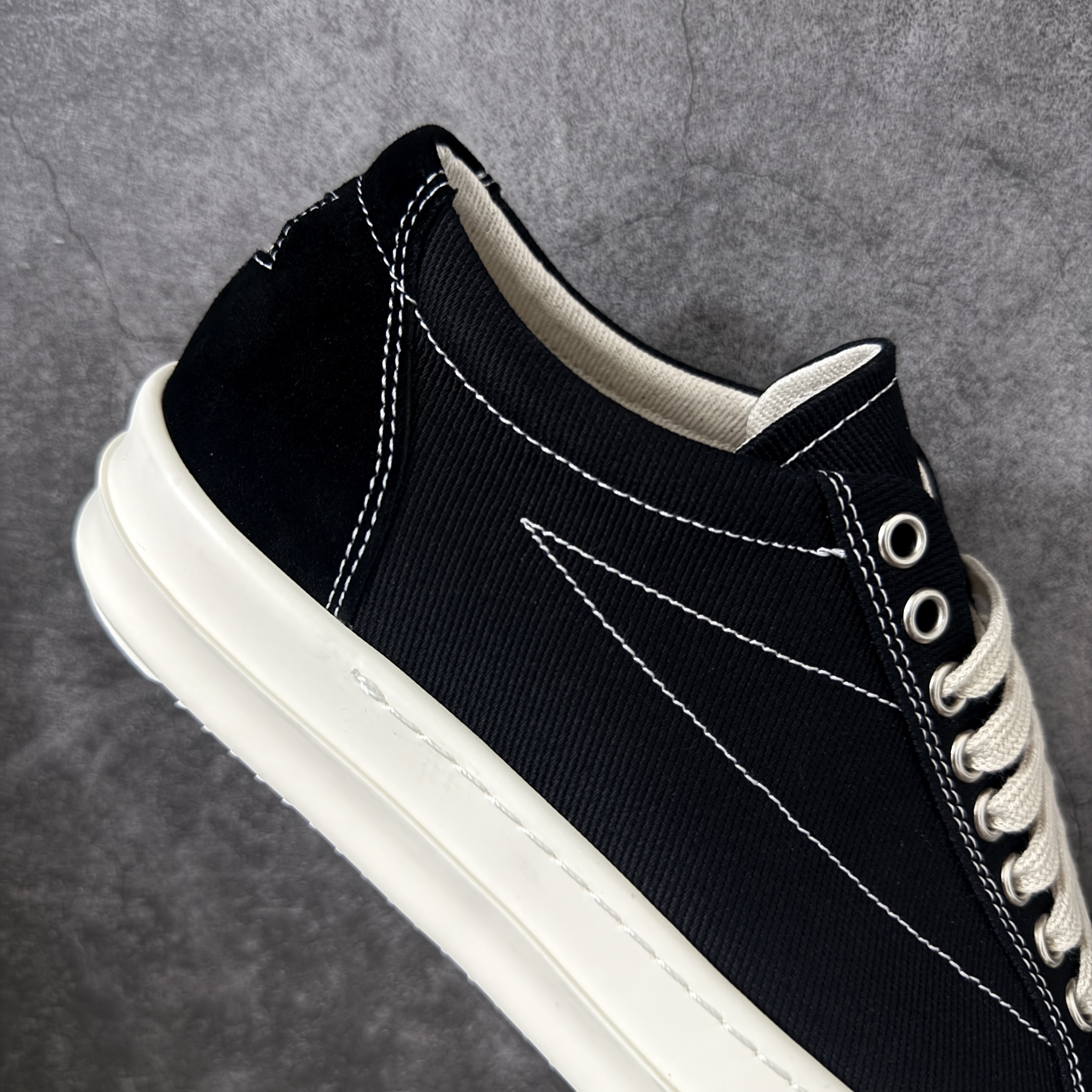 RICK OWENS RO 圆头 高筒  板鞋 休闲鞋 波鞋 男鞋   补黑色 后跟五角 DU01F4821DOLVT3-91