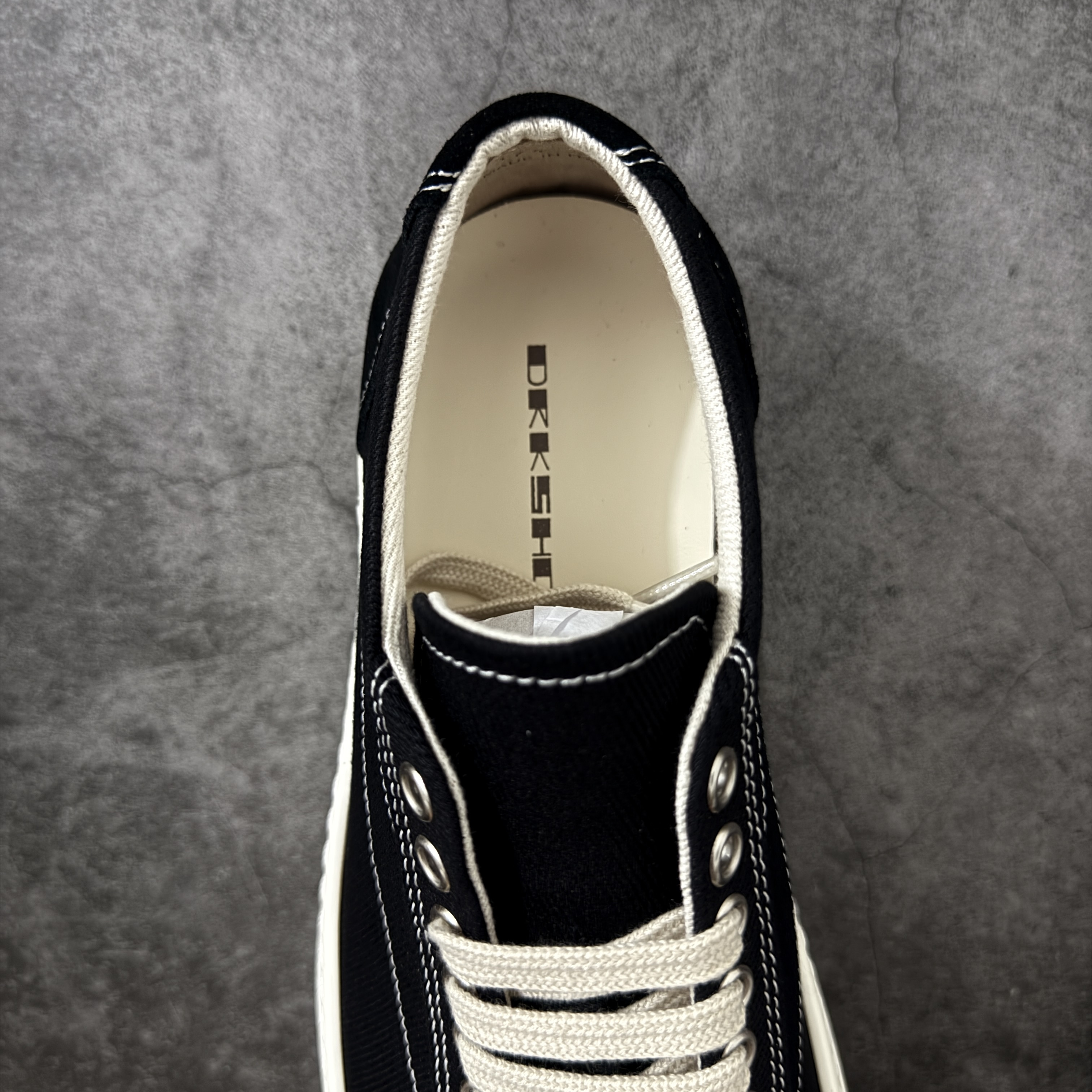 RICK OWENS RO 圆头 高筒  板鞋 休闲鞋 波鞋 男鞋   补黑色 后跟五角 DU01F4821DOLVT3-91