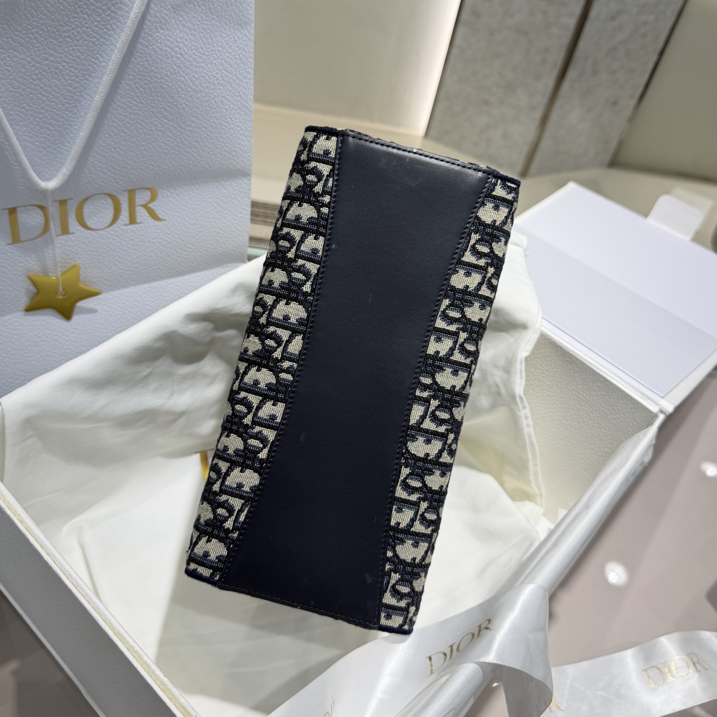 DIOR 迪奥- OBLIQUE Small Handbag/Crossbody/Shoulder Bag – Blue (Leather, Cotton, and Fabric Mix with Bow Logo)-F0-M1410OTZQ-M928
