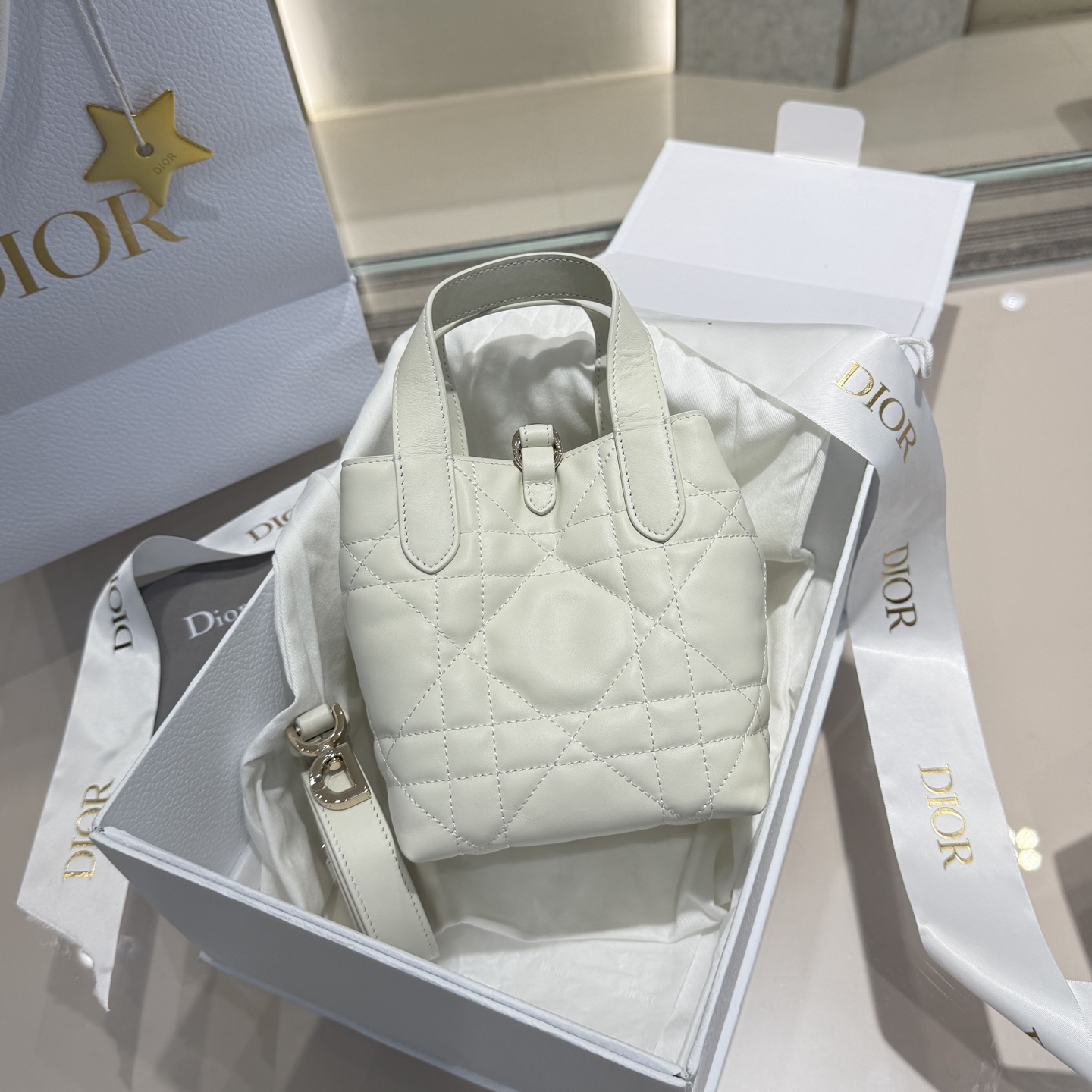 DIOR 迪奥托特mini- Toujours CD Lock Calfskin Tote Bag (Shoulder/Hand-Carry)-F0-S6100OSNW-M030