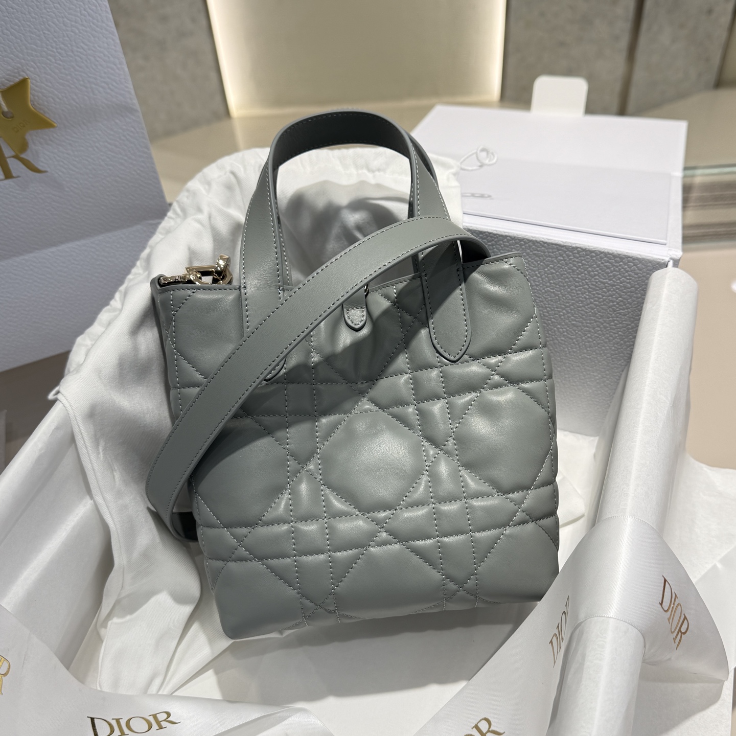 DIOR 迪奥菜篮子 small- Toujours CD Lock Calfskin Tote Bag (Shoulder/Hand-Carry)-F0- M2835OSNW-M41G