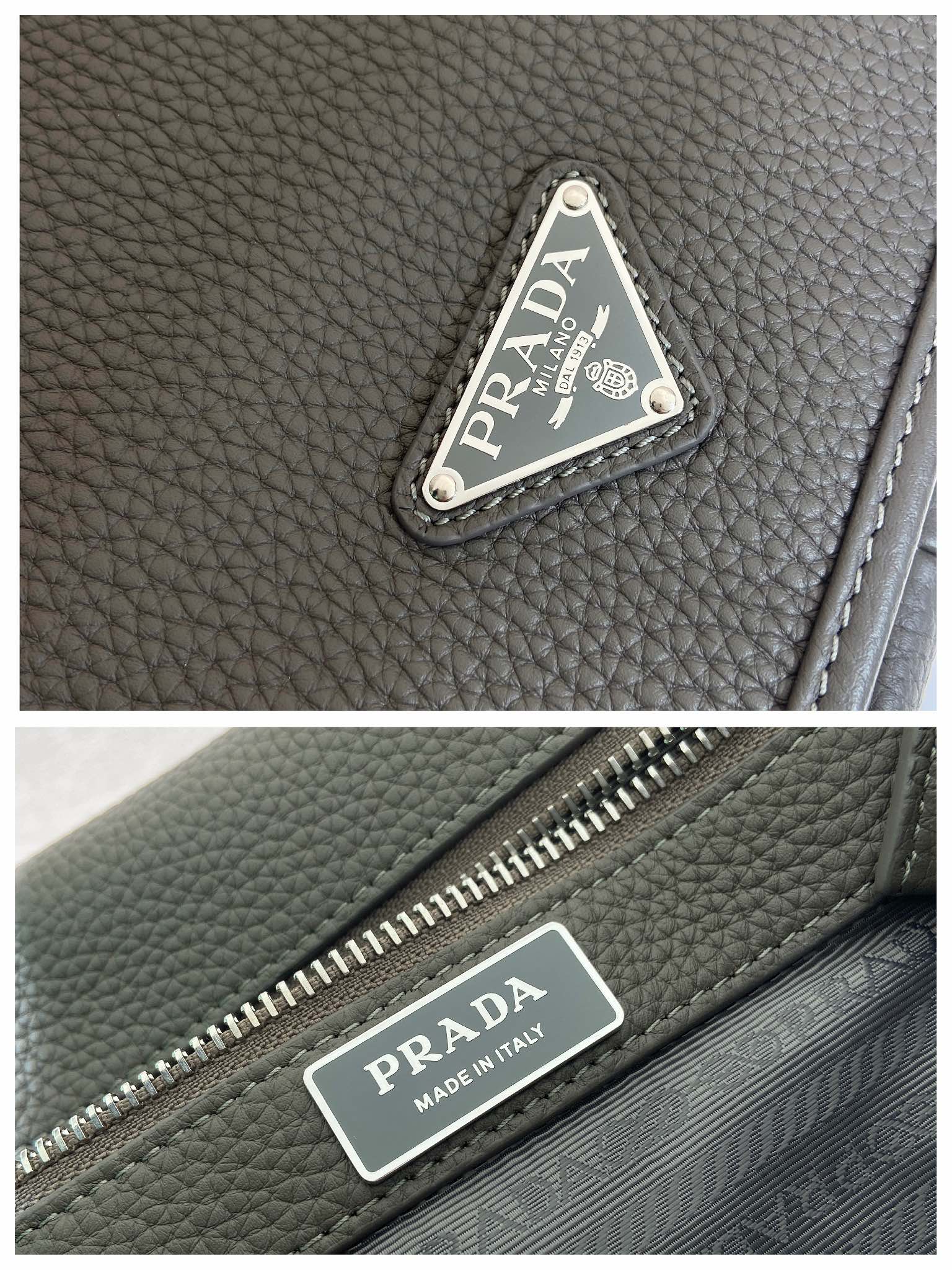 普拉达 PRADA  邮差 斜跨 单肩包 真皮 灰色 H0-2VD075 