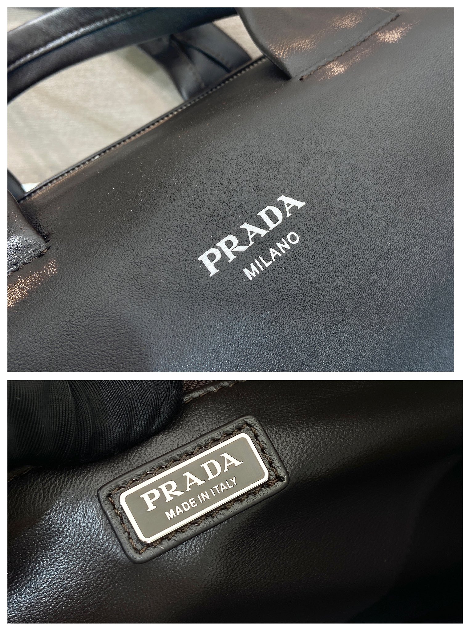 35CM 普拉达 PRADA Nappa 斜跨 单肩包  羊皮 黑棕 H0-2VC046_2C75_F0003