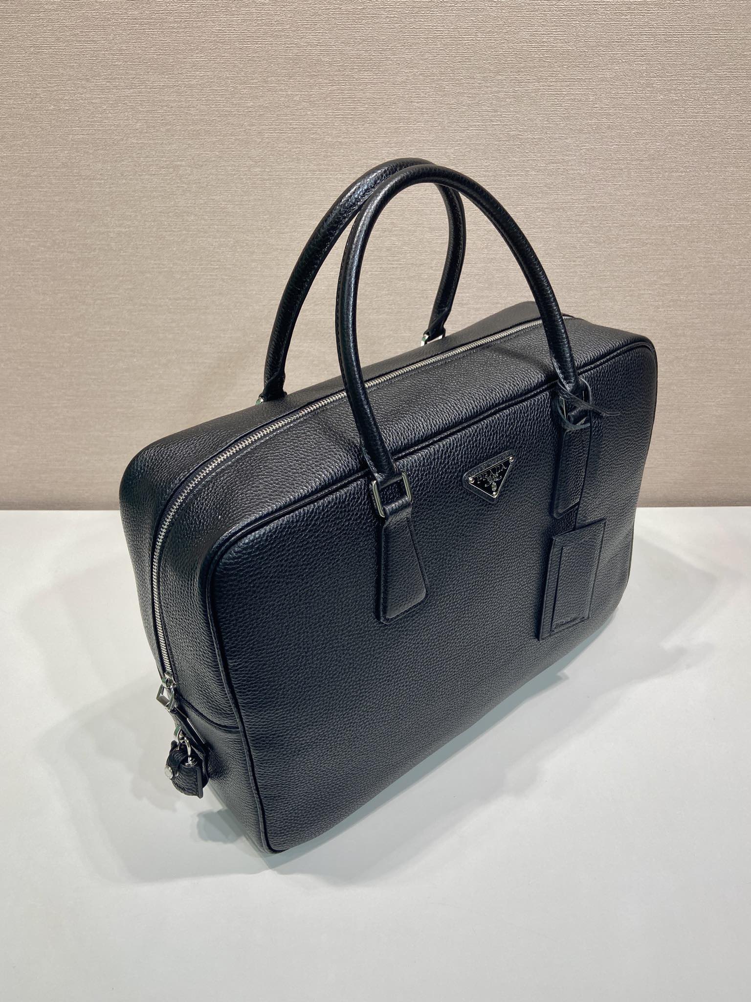 普拉达 PRADA Saffiano 公文手提 斜跨 单肩包  黑色荔枝  H0-2VE027_2BBE_F0002