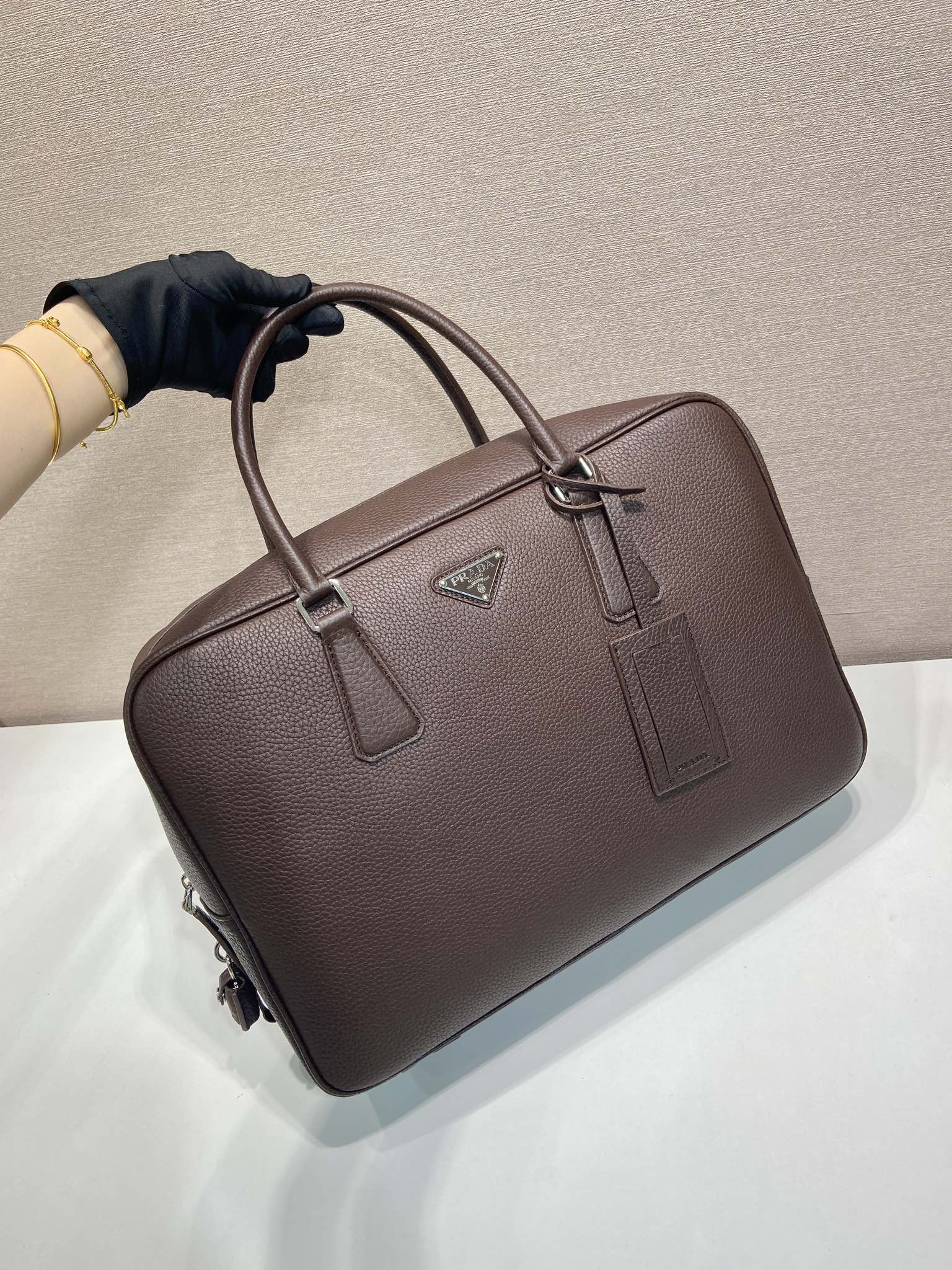 普拉达 PRADA Saffiano 公文手提 斜跨 单肩包  褐色荔枝  H0-2VE027_2BBE_F0038_V_OOO