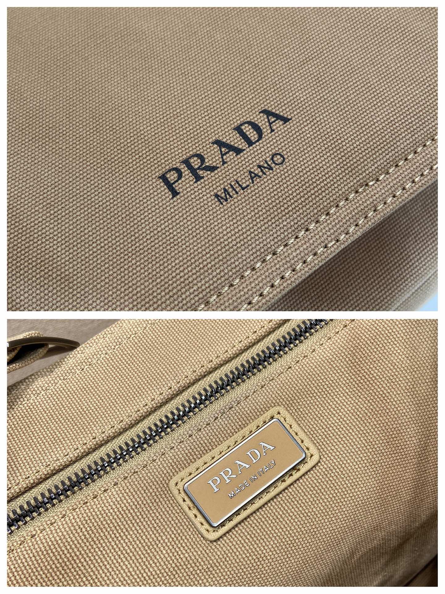 34CM 普拉达 PRADA  邮差手提  斜跨 单肩包  沙漠米色帆布  H0-_2VD085_010_F0F24_V_OOP