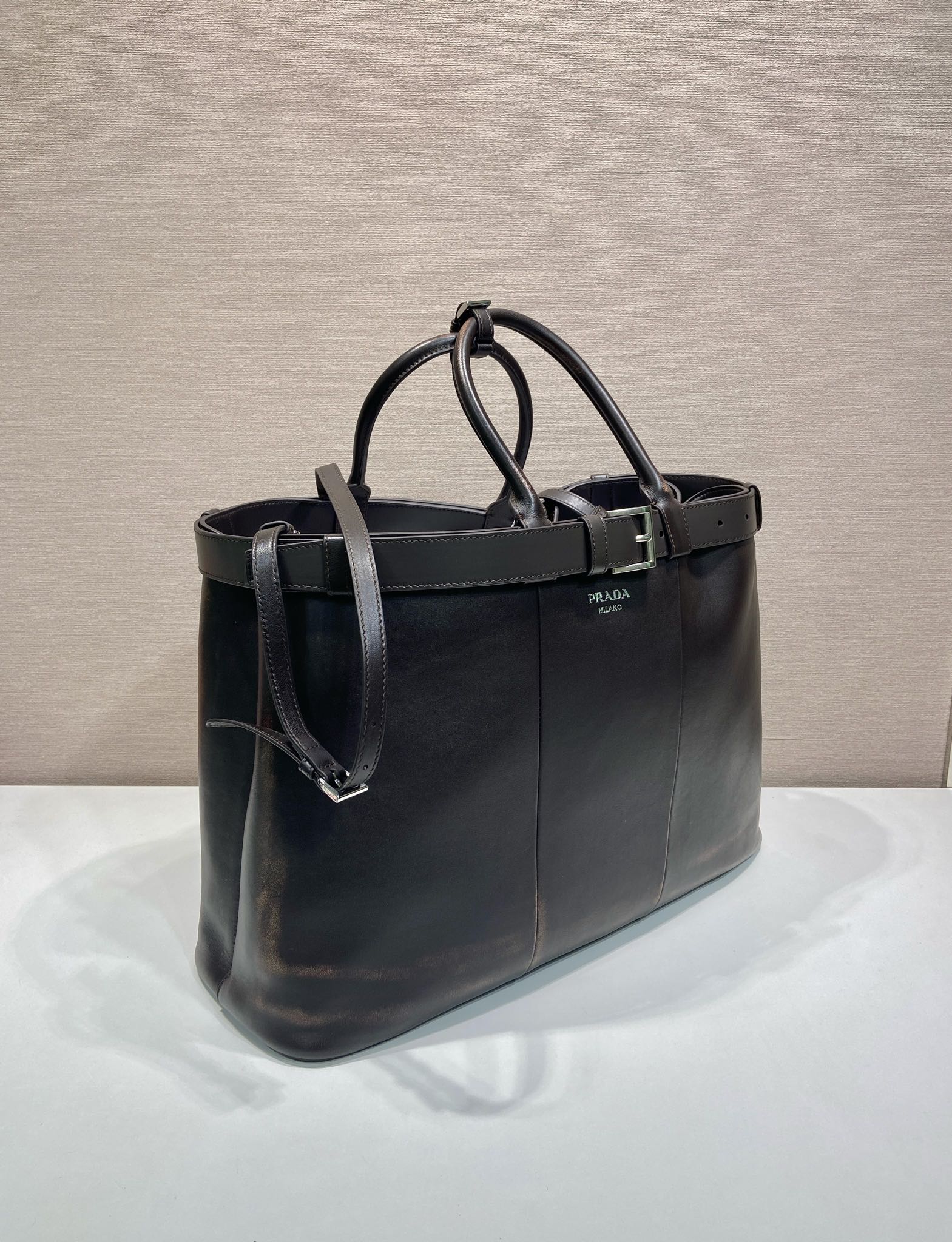 48CM 普拉达 PRADA Buckle 手提 斜跨 单肩包 棕色做旧 J0-_2VG126 