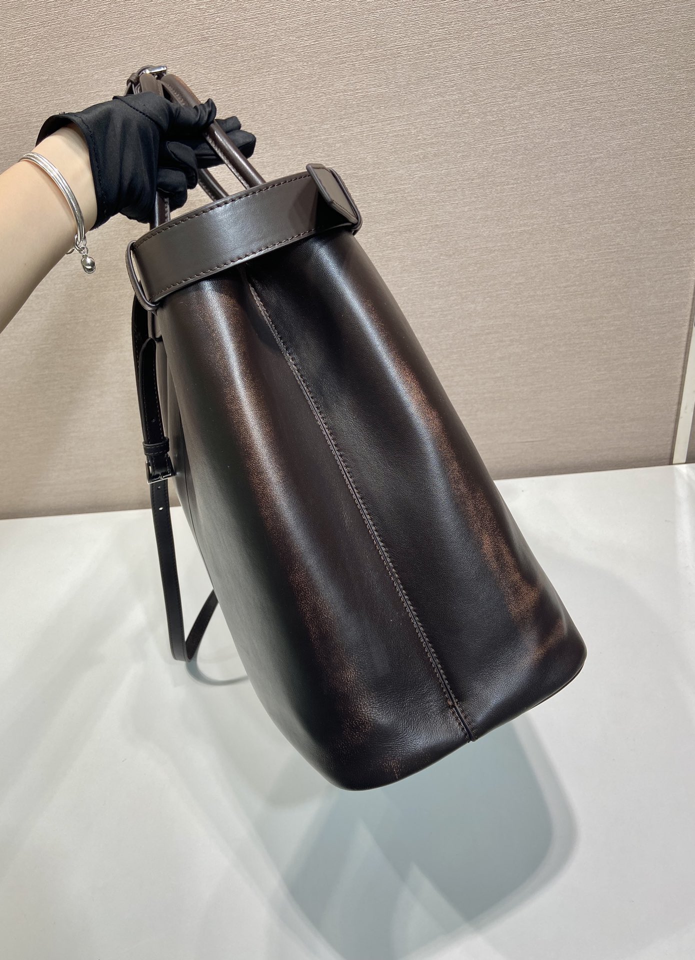 48CM 普拉达 PRADA Buckle 手提 斜跨 单肩包 棕色做旧 J0-_2VG126 