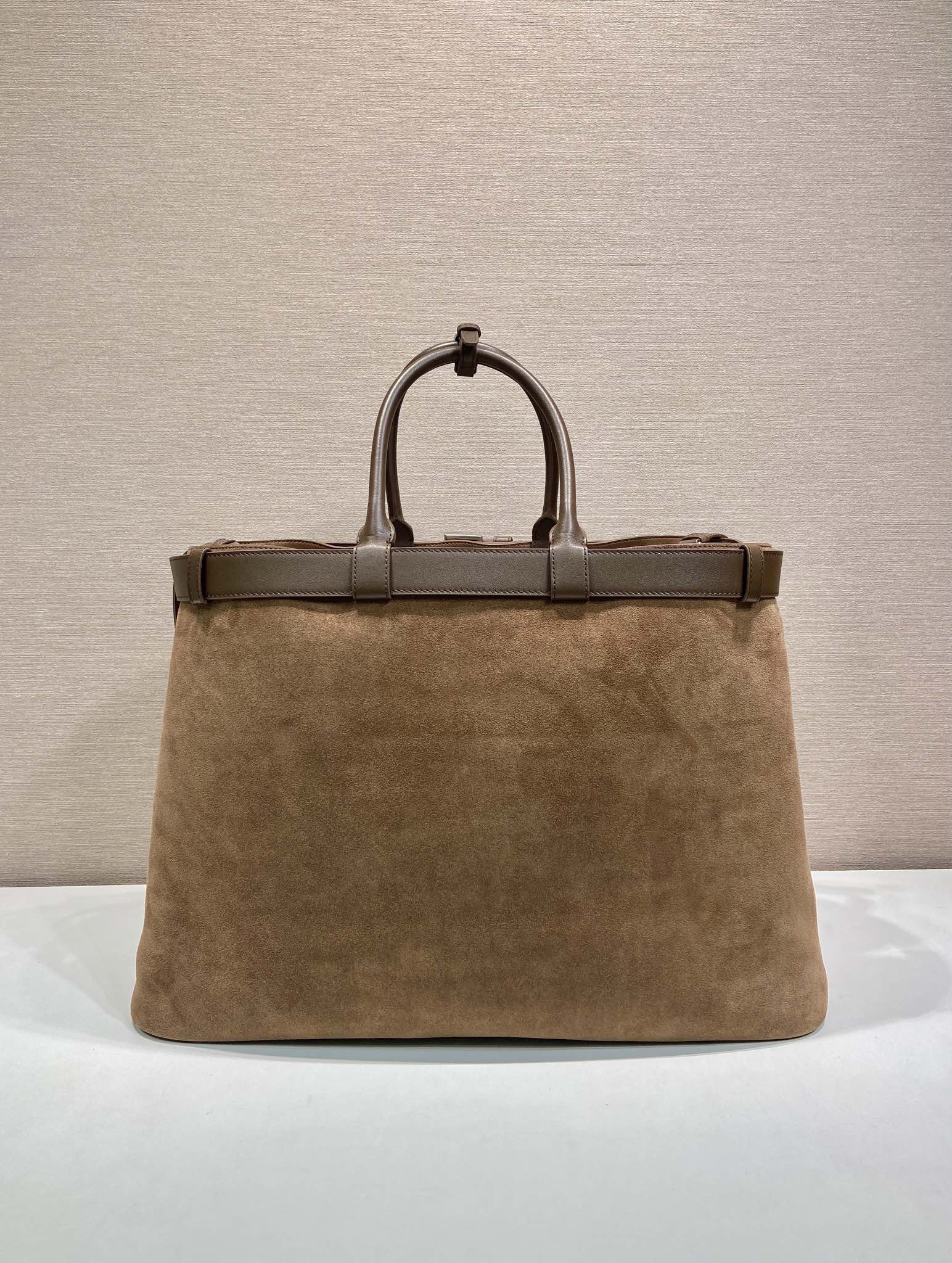 48CM 普拉达 PRADA Buckle 手提 斜跨 单肩包 麂皮棕色 J0-_2VG126 