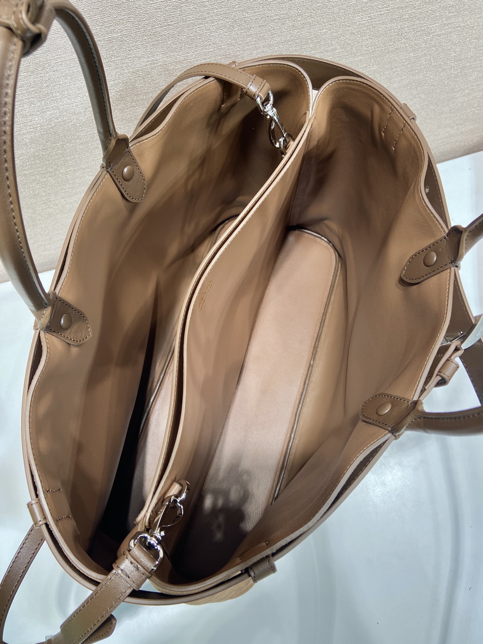 48CM 普拉达 PRADA Buckle 手提 斜跨 单肩包 麂皮棕色 J0-_2VG126 