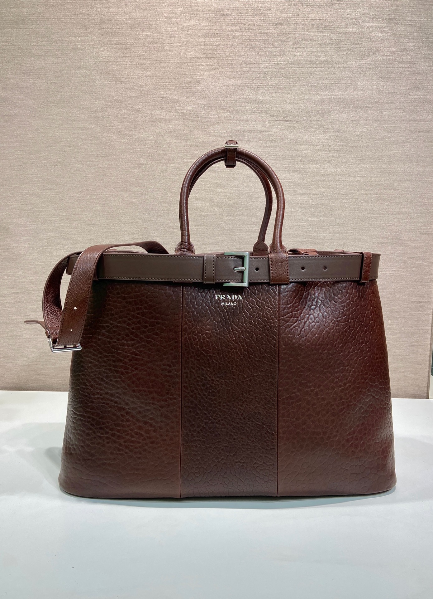 48CM 普拉达 PRADA Buckle 手提 斜跨 单肩包 棕红色 羊皮J0-_2VG126_2C73_F0397_V_OJO