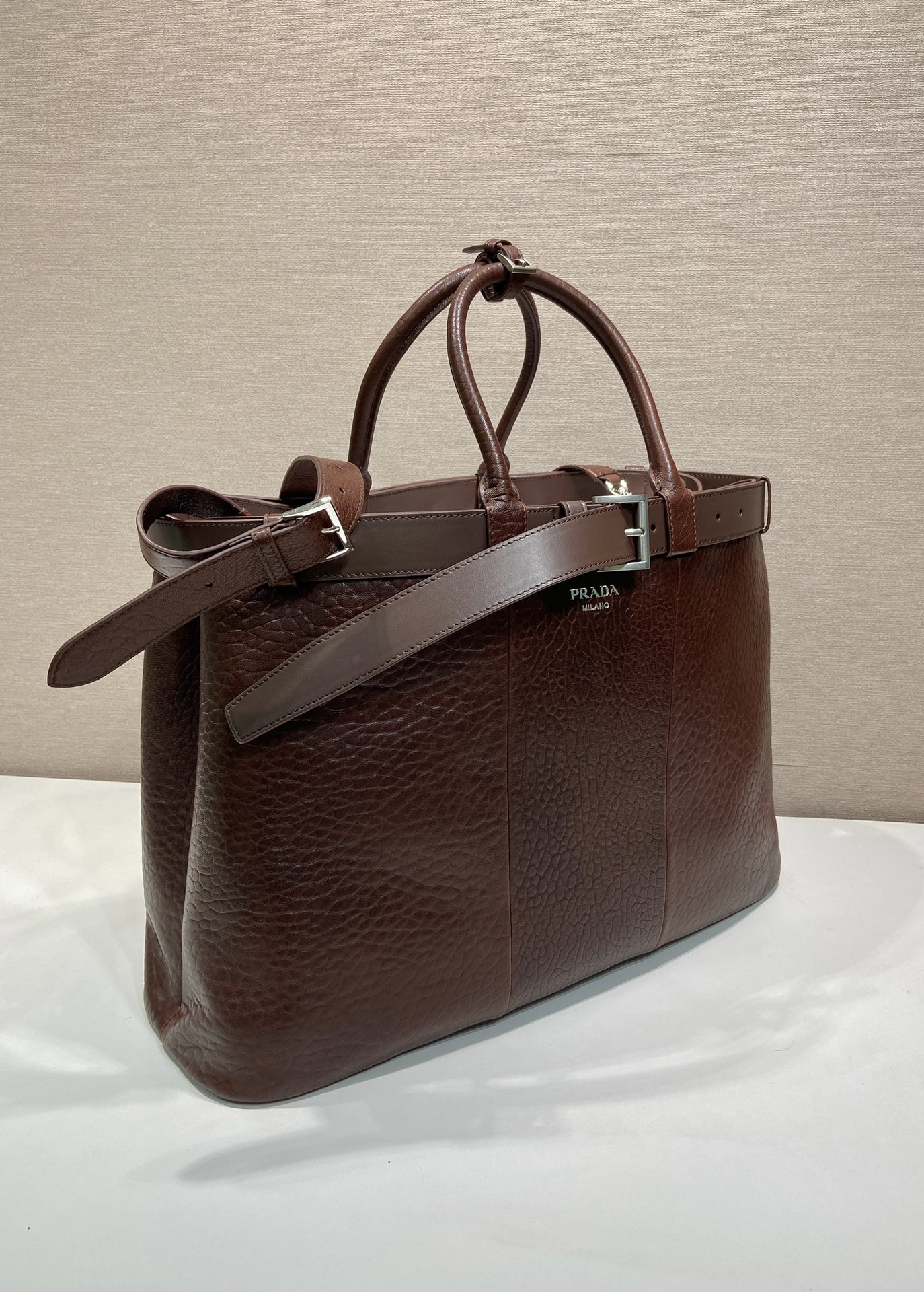 48CM 普拉达 PRADA Buckle 手提 斜跨 单肩包 棕红色 羊皮J0-_2VG126_2C73_F0397_V_OJO
