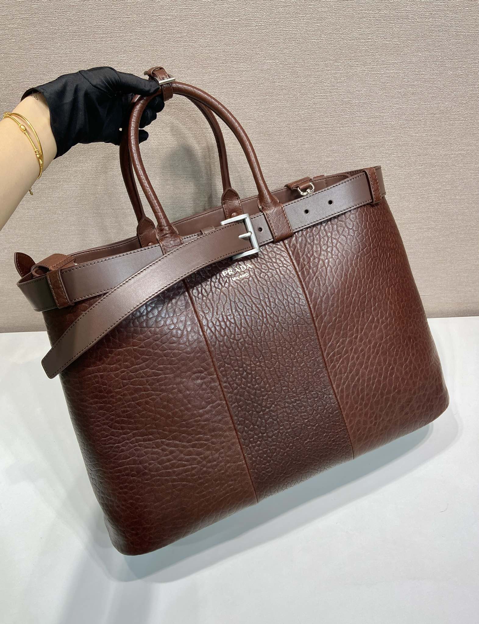 48CM 普拉达 PRADA Buckle 手提 斜跨 单肩包 棕红色 羊皮J0-_2VG126_2C73_F0397_V_OJO