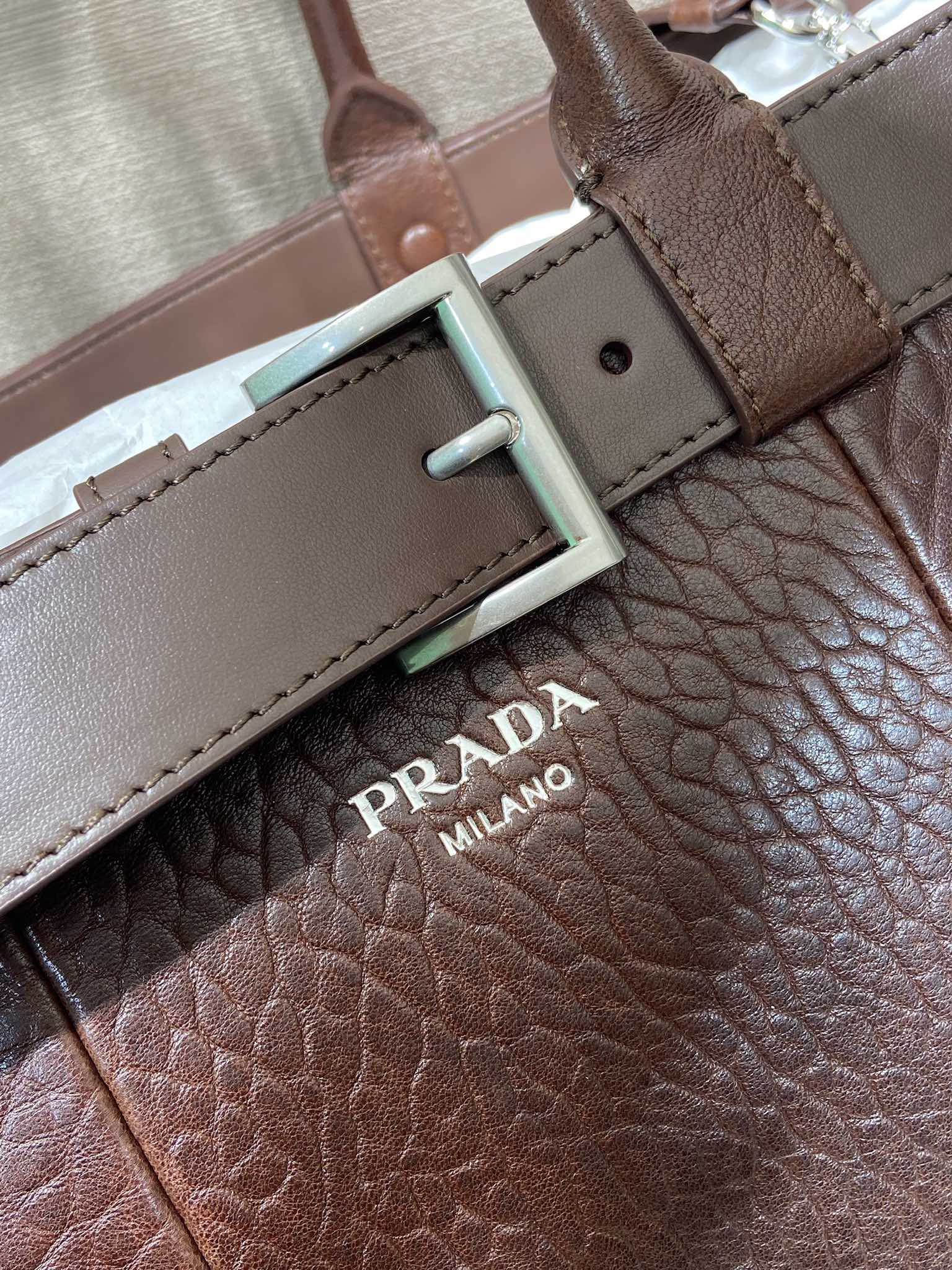 48CM 普拉达 PRADA Buckle 手提 斜跨 单肩包 棕红色 羊皮J0-_2VG126_2C73_F0397_V_OJO