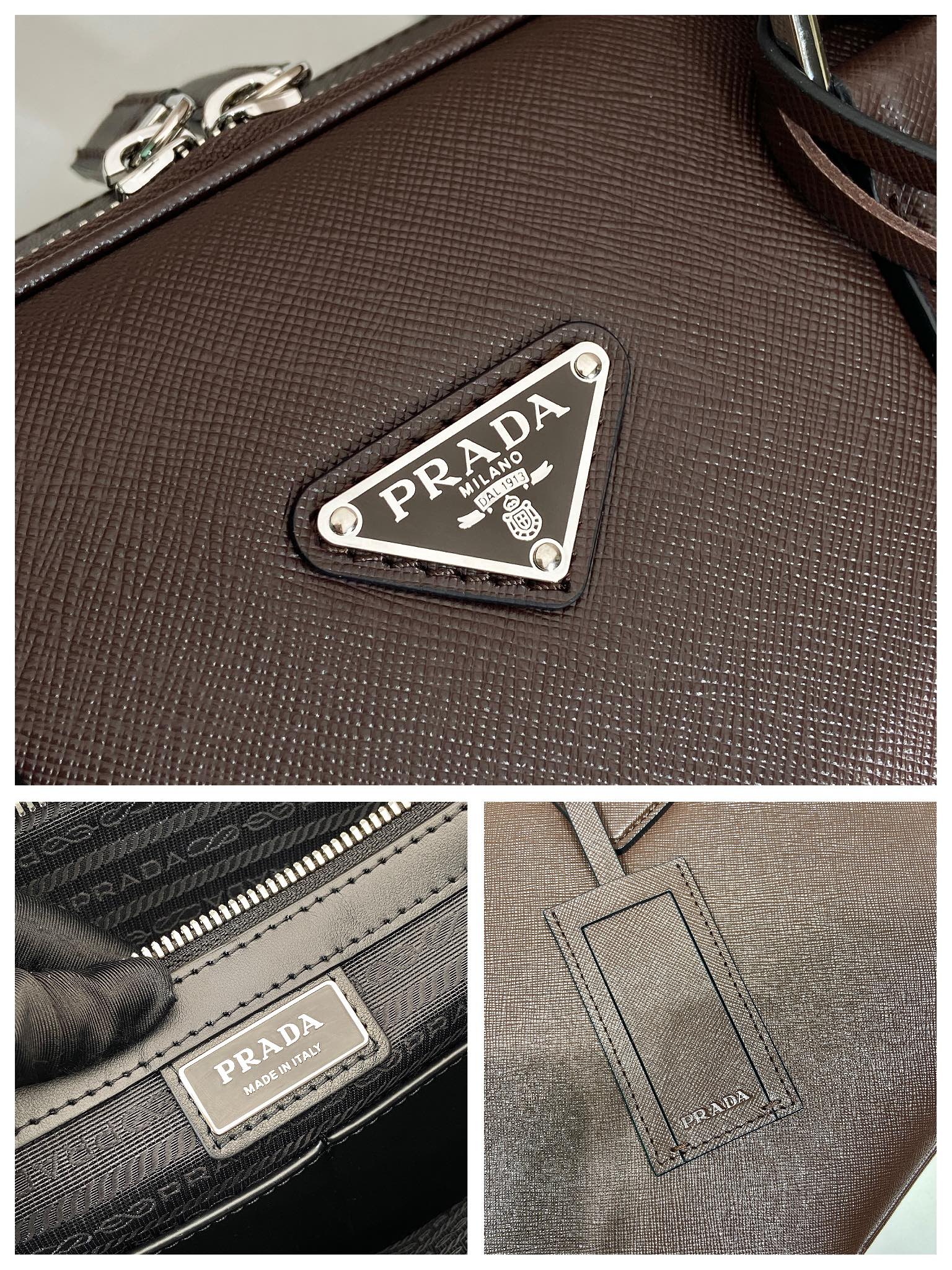 普拉达 PRADA Saffiano 手提公文 斜跨 单肩包 红色十字纹皮 F0-_2VE022 