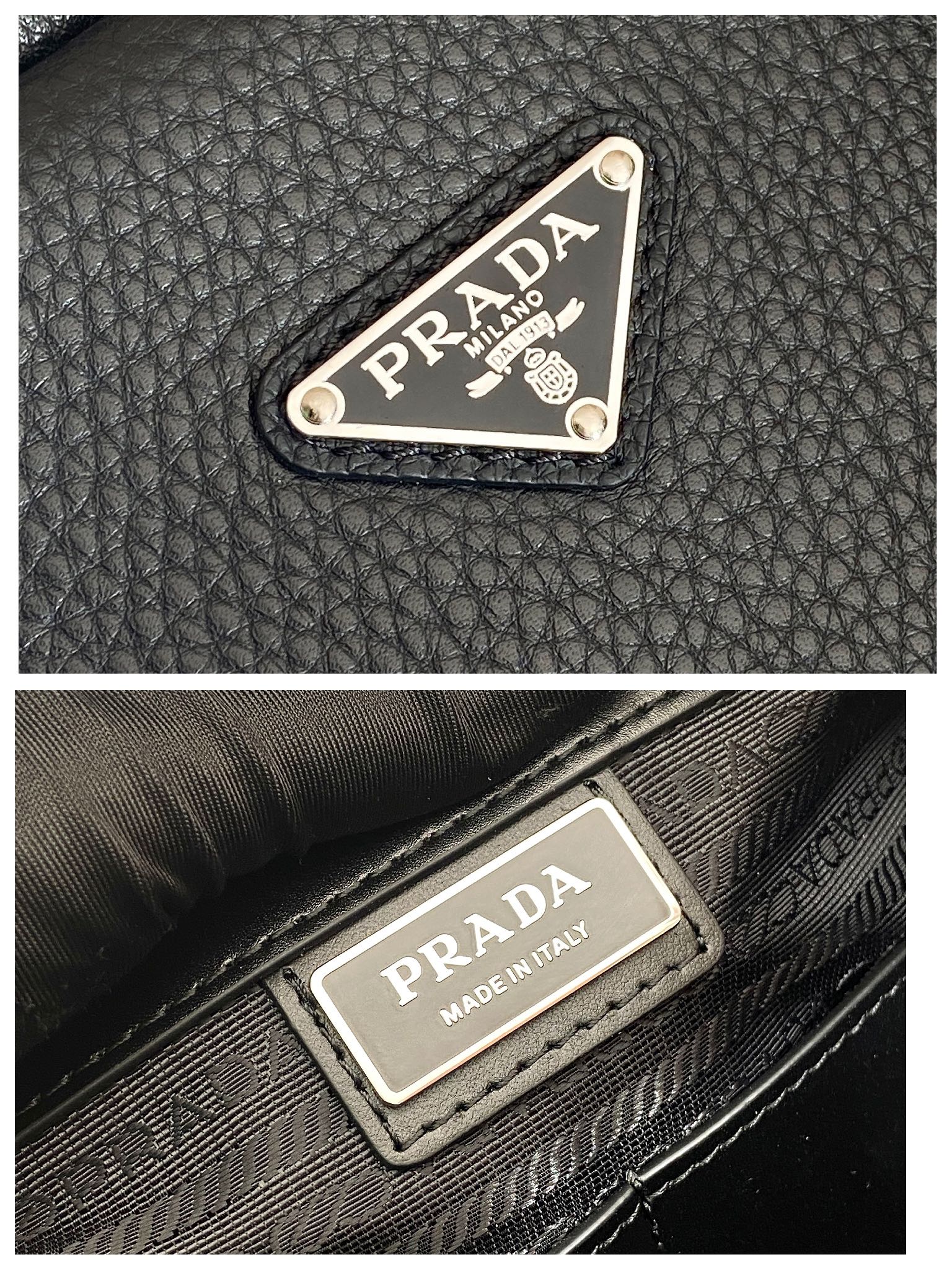 40CM 普拉达 PRADA Vitello Dino 手提公文 单肩包 黑色荔枝 J0-2VE339_2BBE_F0002