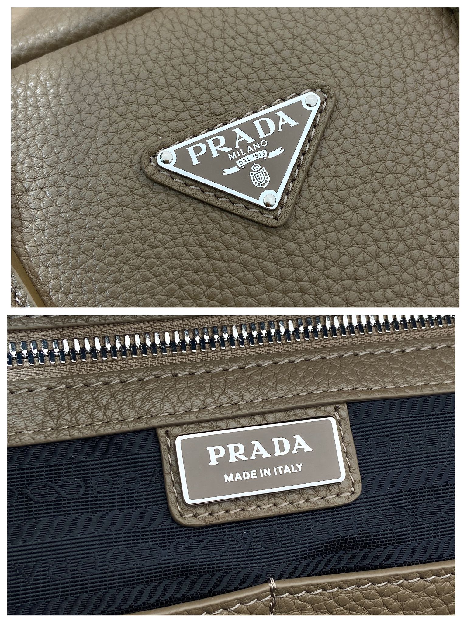 40CM 普拉达 PRADA Vitello Dino 手提公文 单肩包 奶茶棕荔枝 J0-2VE339 