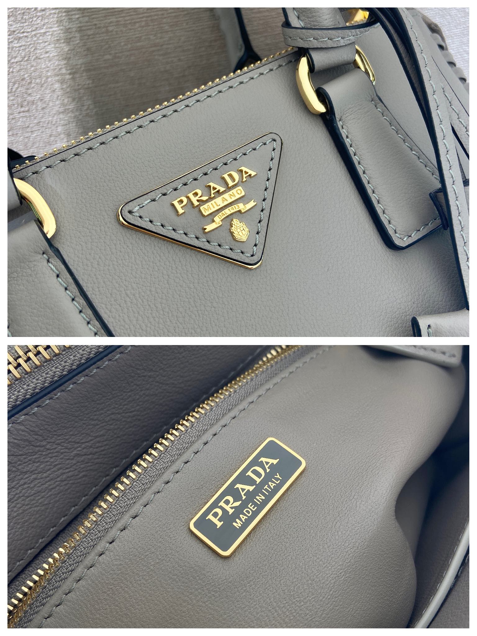普拉达 PRADA  Galleria  斜跨手提 女包 双肩带 灰色 皮H0-1BA916 