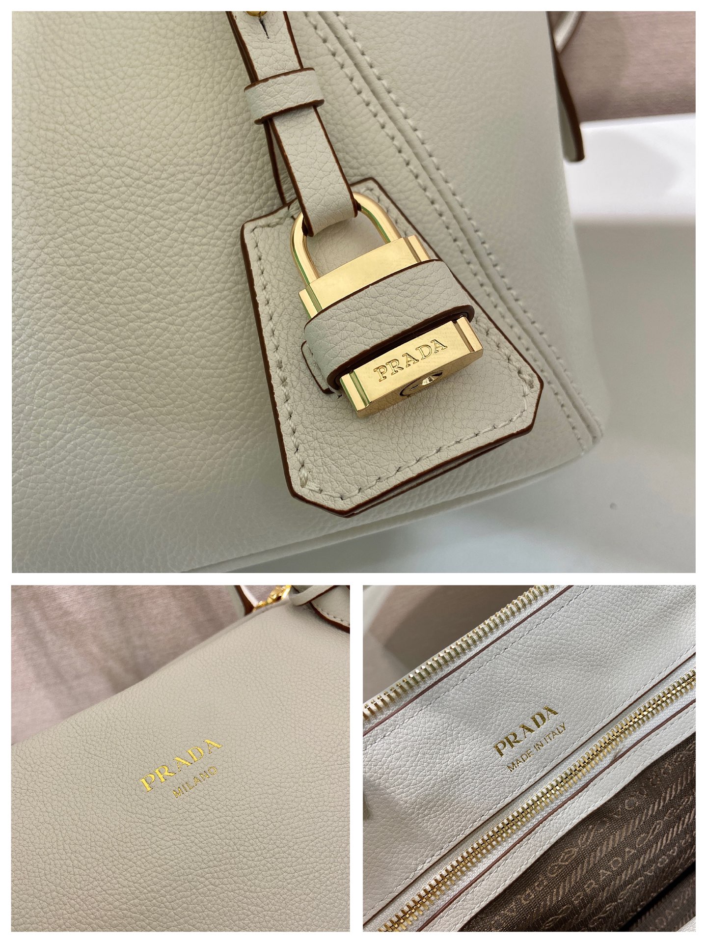 32CM 普拉达 PRADA Ouvert 斜跨手提 tote 女包 白色 皮H0-1BG661_2HF2_F0K74
