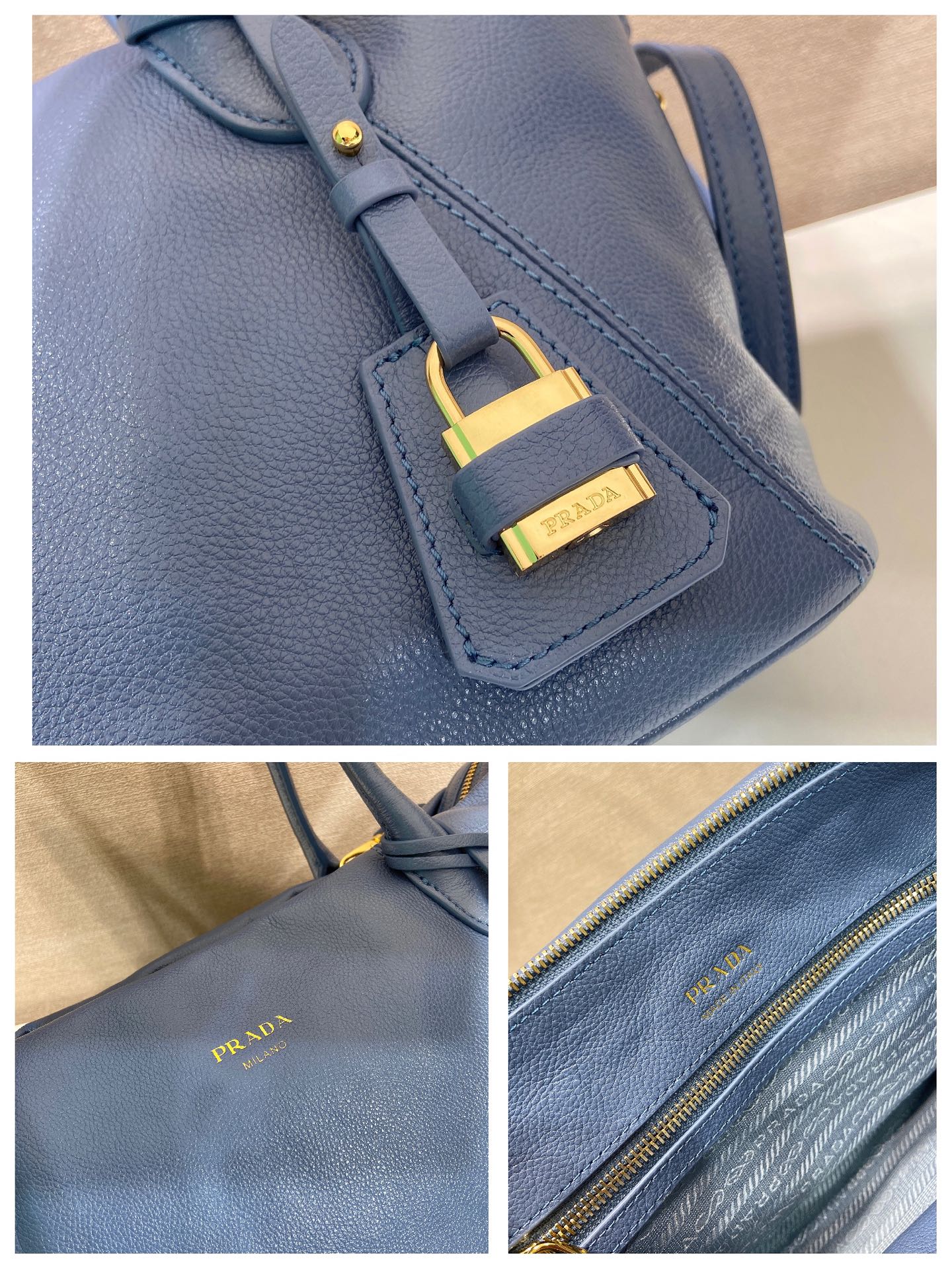 32CM 普拉达 PRADA Ouvert 斜跨手提 tote 女包 蓝色 皮H0-1BG661_2HF2_F0D57