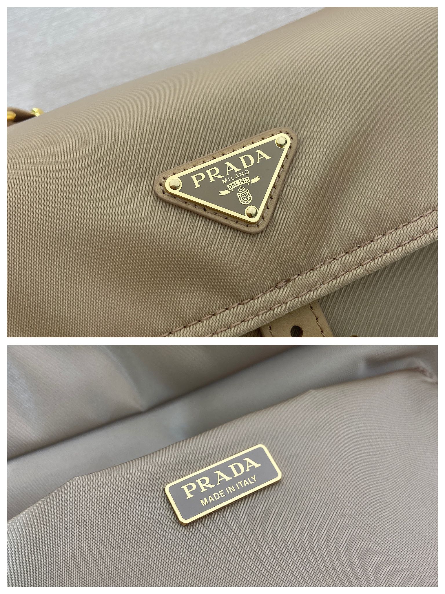 37CM 普拉达 PRADA Explore Re-Nyloni 邮差斜跨手提 女包 卡其尼龙  H0-1BD391 