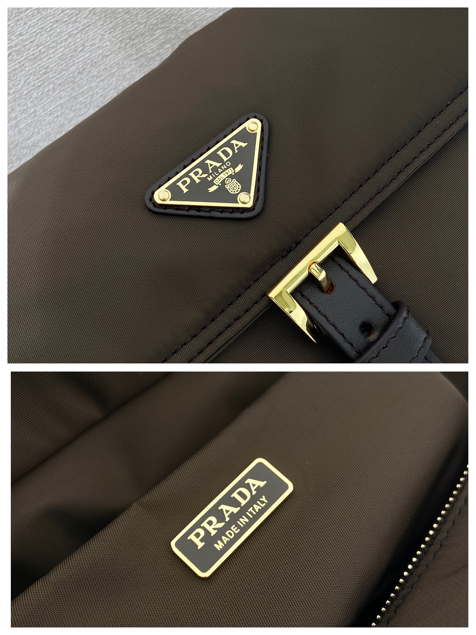 30CM 普拉达 PRADA Re-Nyloni 邮差斜跨手提 女包 褐色尼龙  F0-1BD394_RDLN_F0038_V_NOO