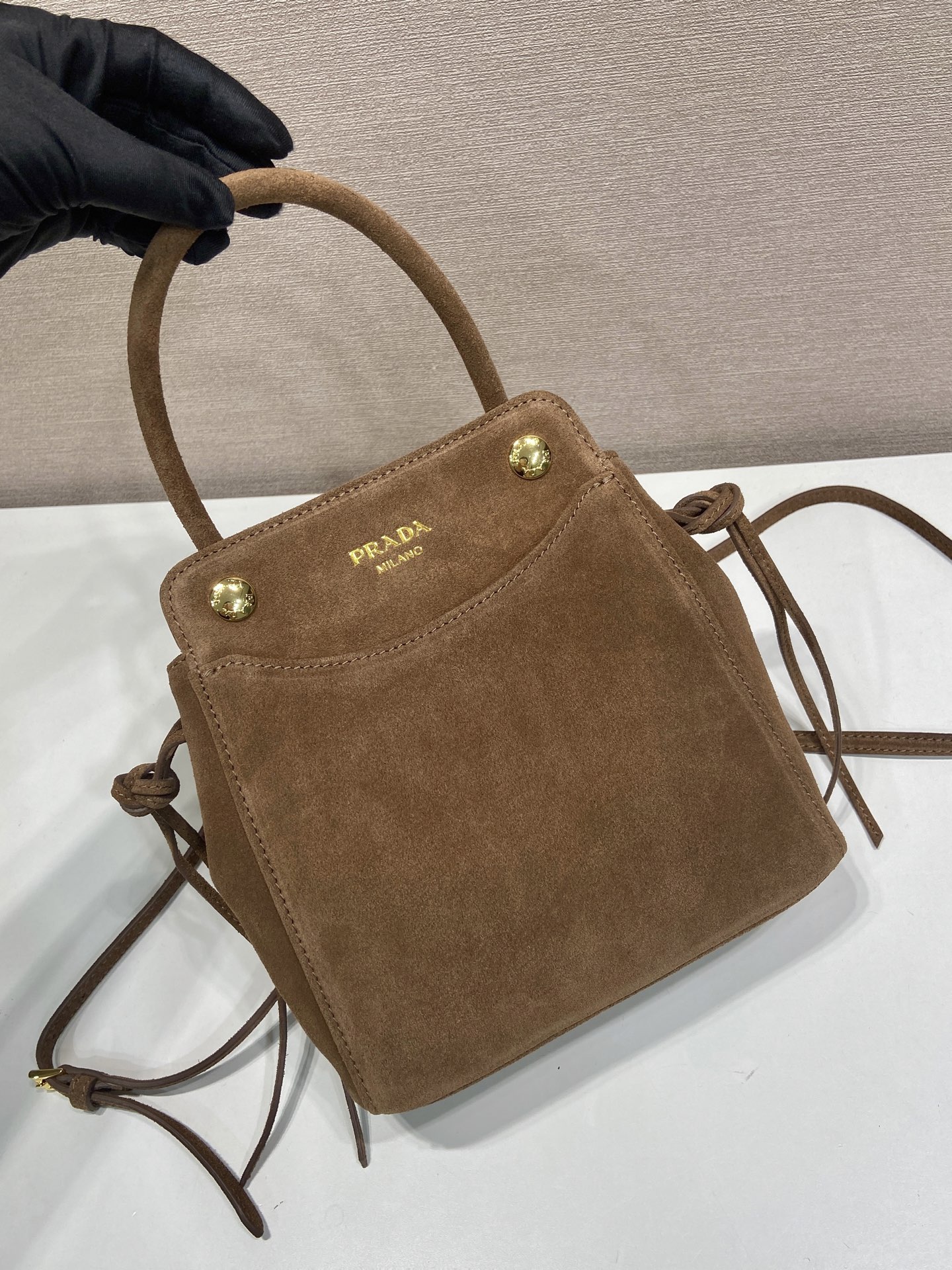mini 普拉达 PRADA CarryI 斜跨手提 女包 棕色 麂皮 H0-1BA496_2C4S_F0003_V_OOM