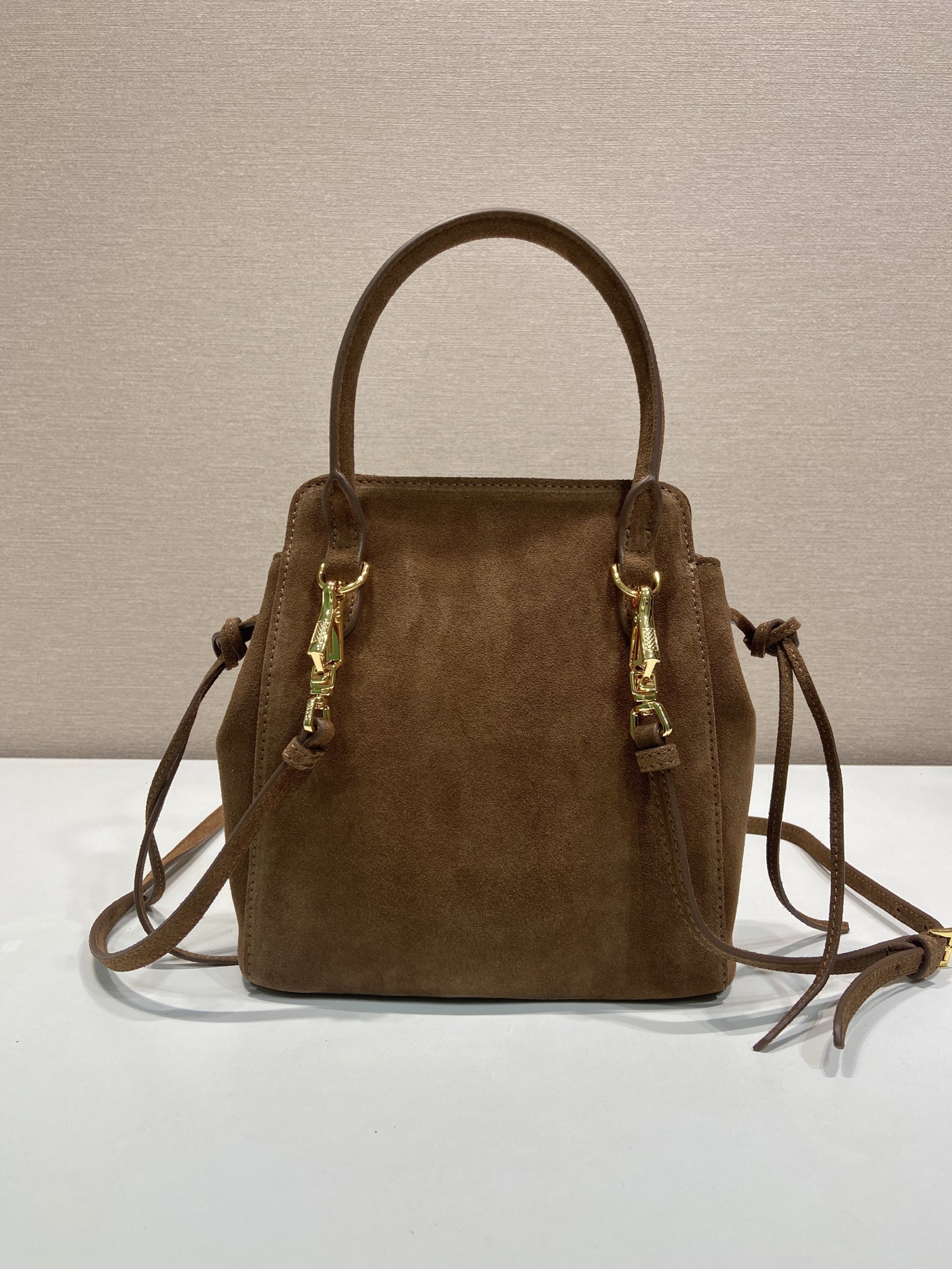 mini 普拉达 PRADA CarryI 斜跨手提 女包 棕色 麂皮 H0-1BA496_2C4S_F0003_V_OOM