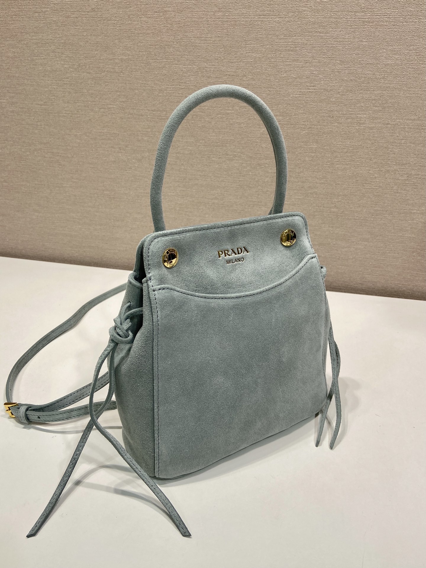 mini 普拉达 PRADA CarryI 斜跨手提 女包 蓝色 麂皮 H0-1BA496_2C4S_F0384