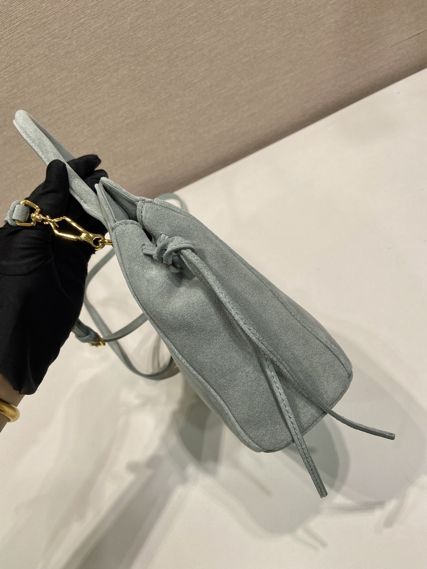 mini 普拉达 PRADA CarryI 斜跨手提 女包 蓝色 麂皮 H0-1BA496_2C4S_F0384