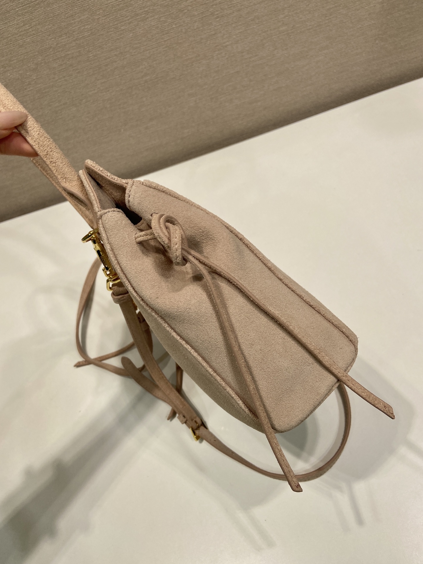 mini 普拉达 PRADA CarryI 斜跨手提 女包 睡莲色 麂皮 H0-1BA496_2C4S_F0NZ2