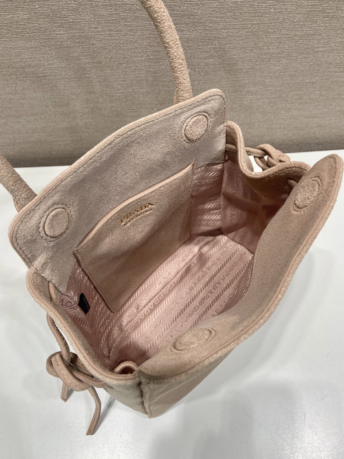 mini 普拉达 PRADA CarryI 斜跨手提 女包 睡莲色 麂皮 H0-1BA496_2C4S_F0NZ2
