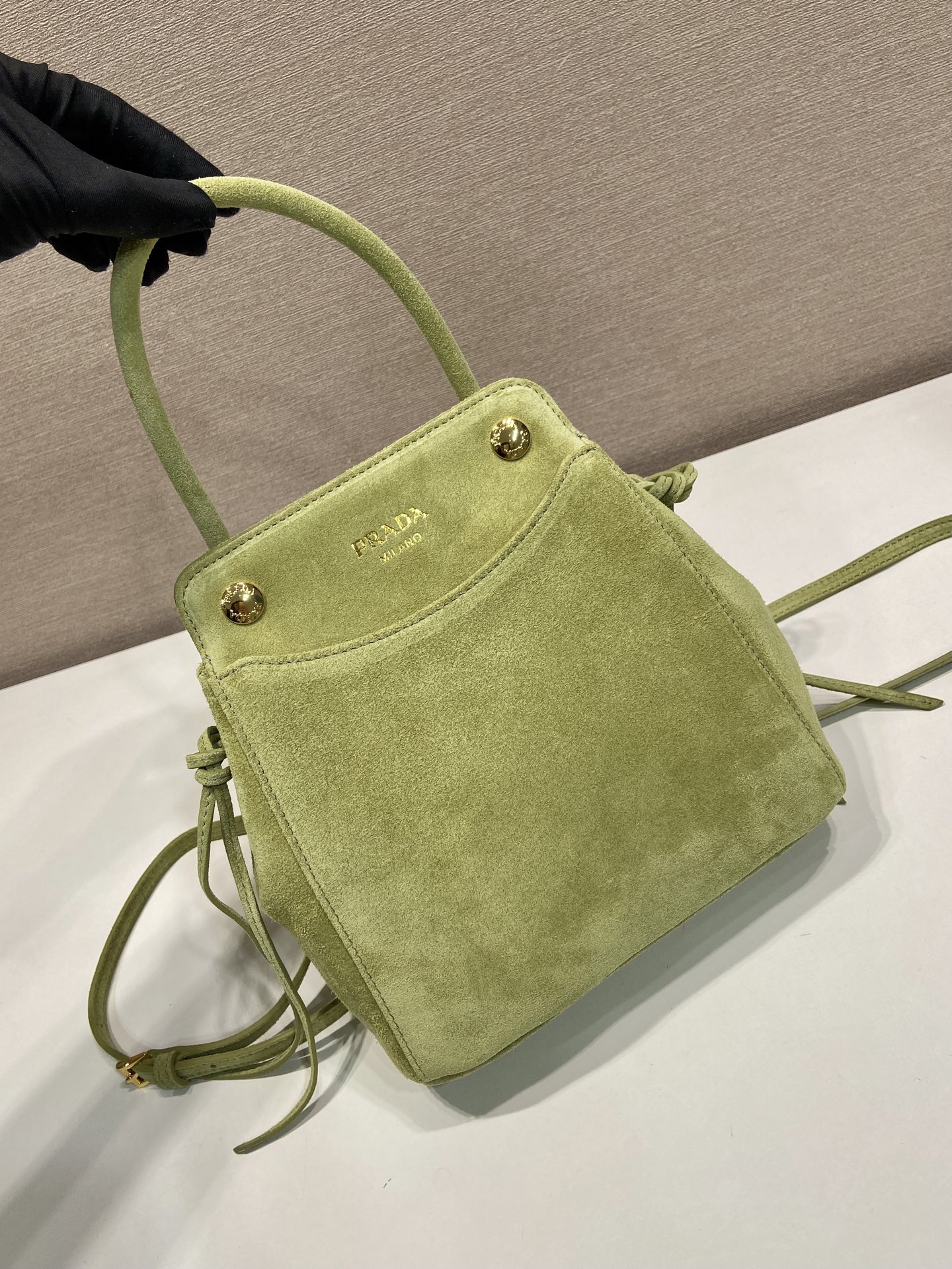 mini 普拉达 PRADA CarryI 斜跨手提 女包 绿色 麂皮 H0-1BA496_2C4S_F0E1D