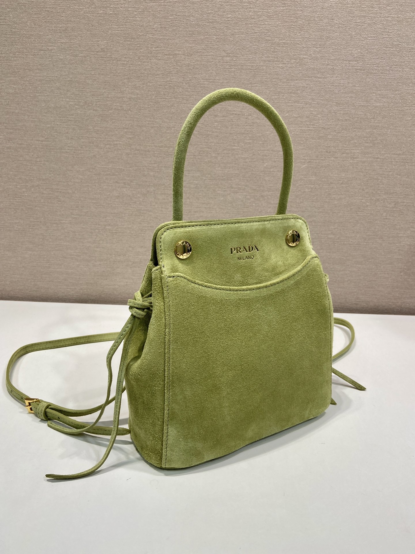 mini 普拉达 PRADA CarryI 斜跨手提 女包 绿色 麂皮 H0-1BA496_2C4S_F0E1D