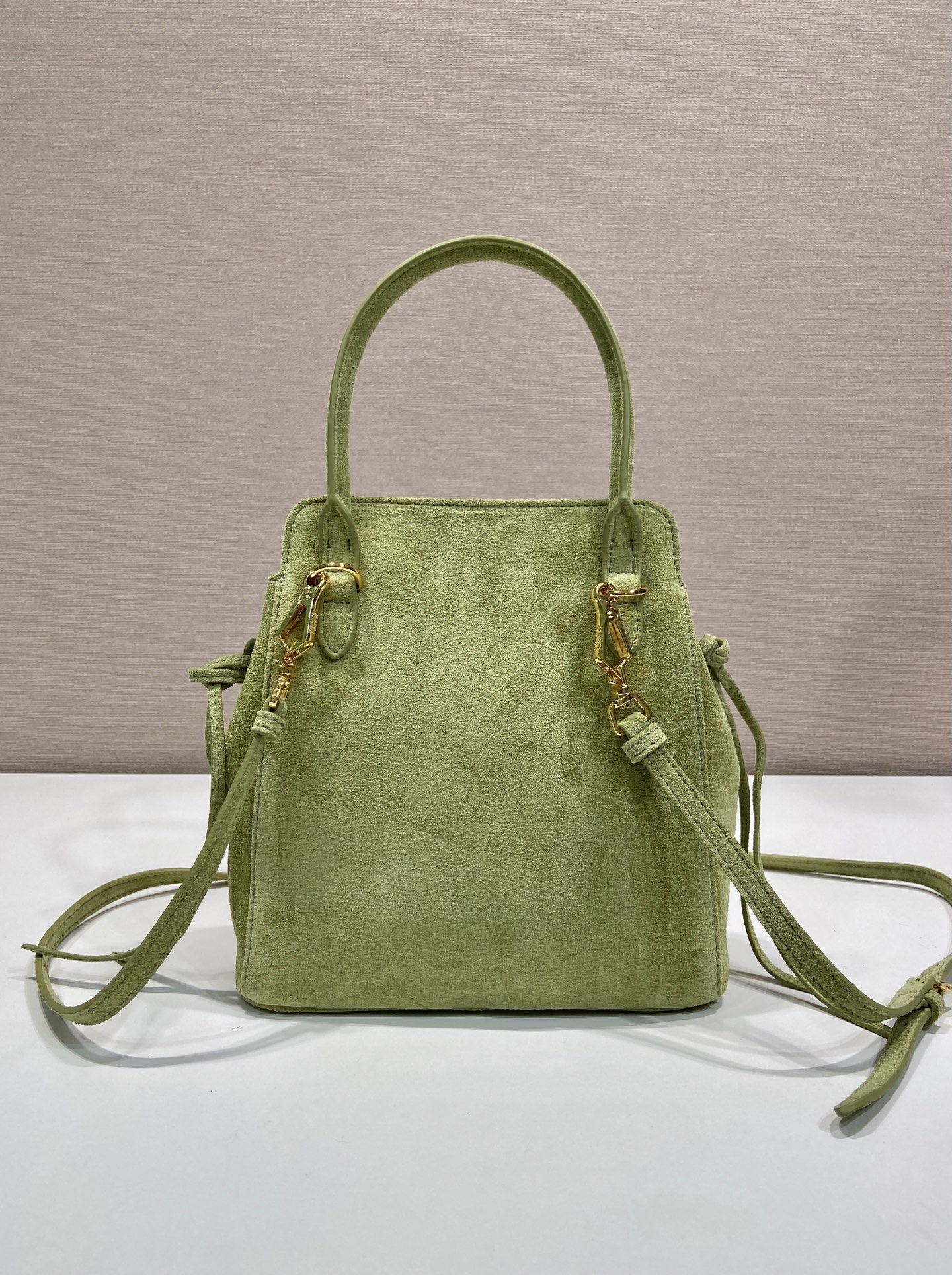 mini 普拉达 PRADA CarryI 斜跨手提 女包 绿色 麂皮 H0-1BA496_2C4S_F0E1D